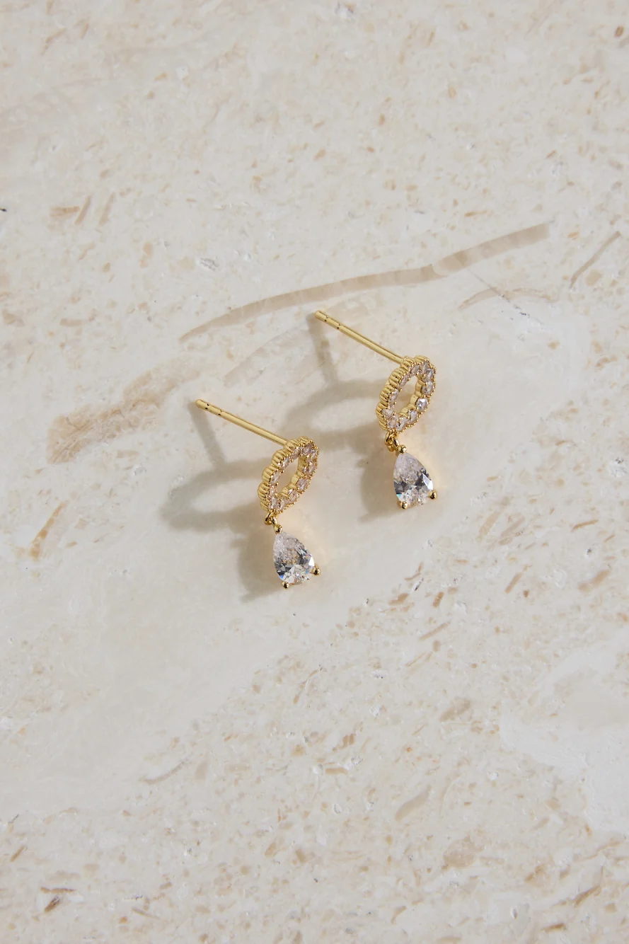 18K Gold Plated Crystal Moon Earrings Gold - Image 3