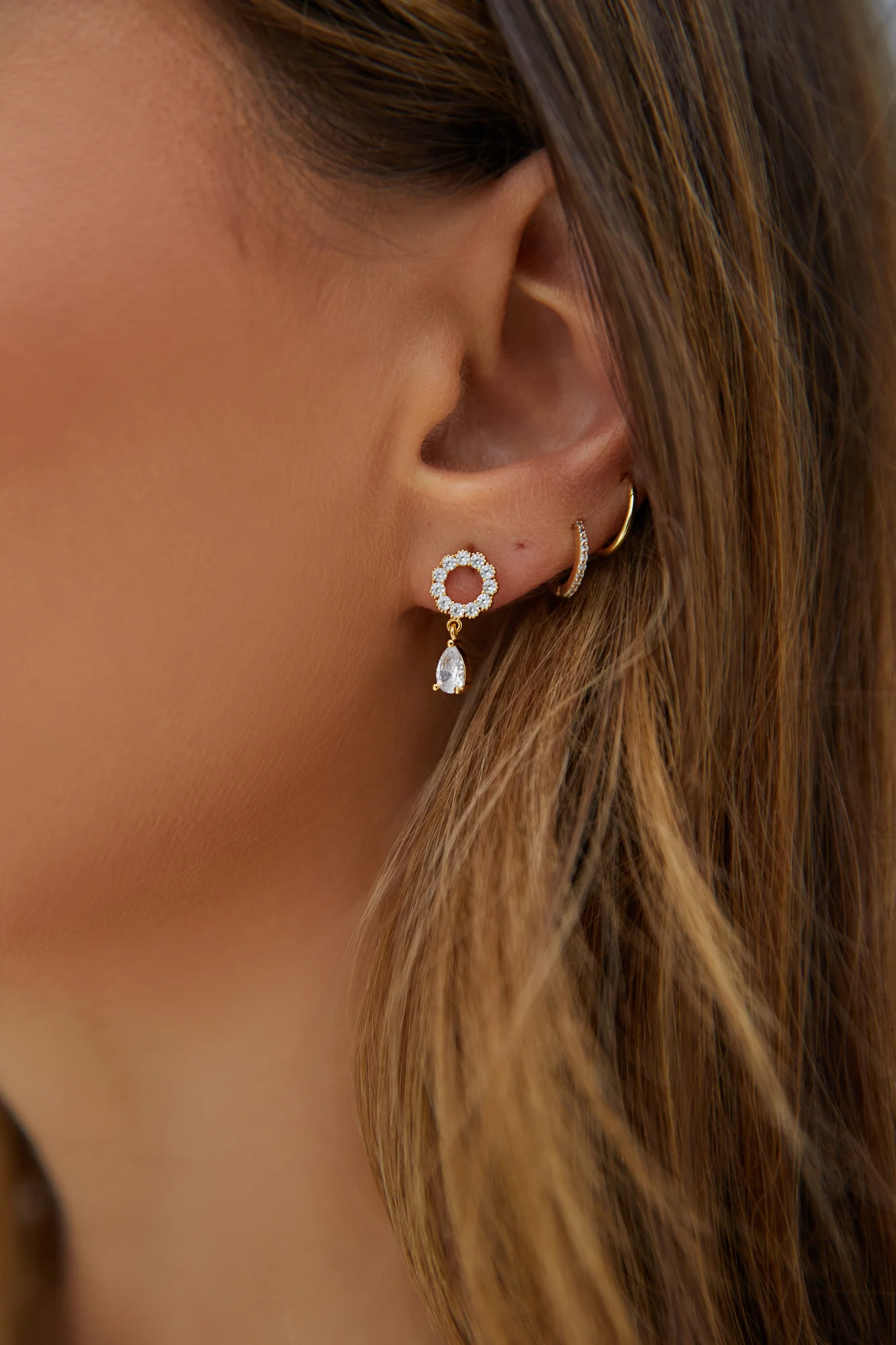 18K Gold Plated Crystal Moon Earrings Gold - Image 4