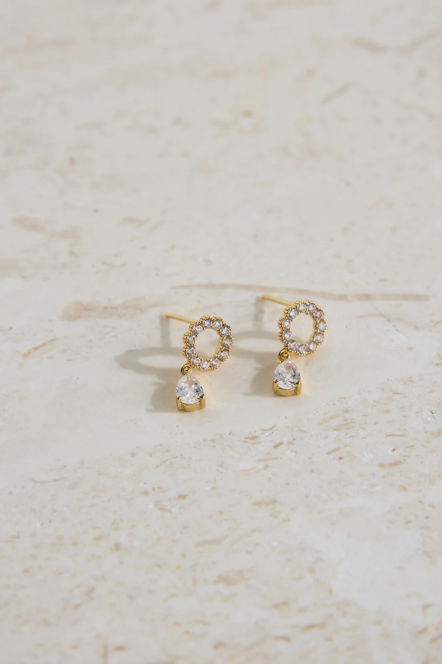 18K Gold Plated Crystal Moon Earrings Gold - Image 5