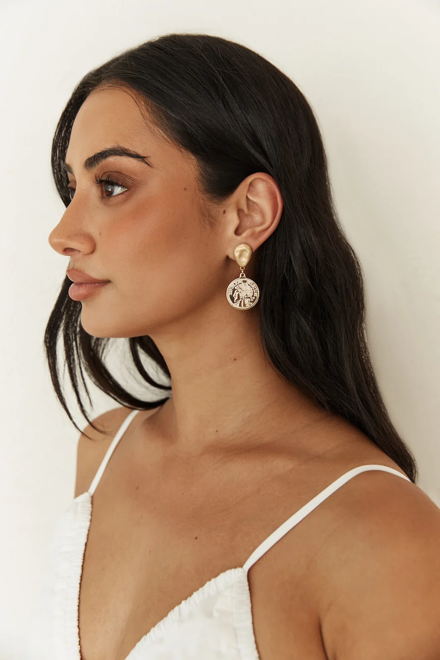 18K Gold Plated Lucky Coin Earrings Gold - Image 4