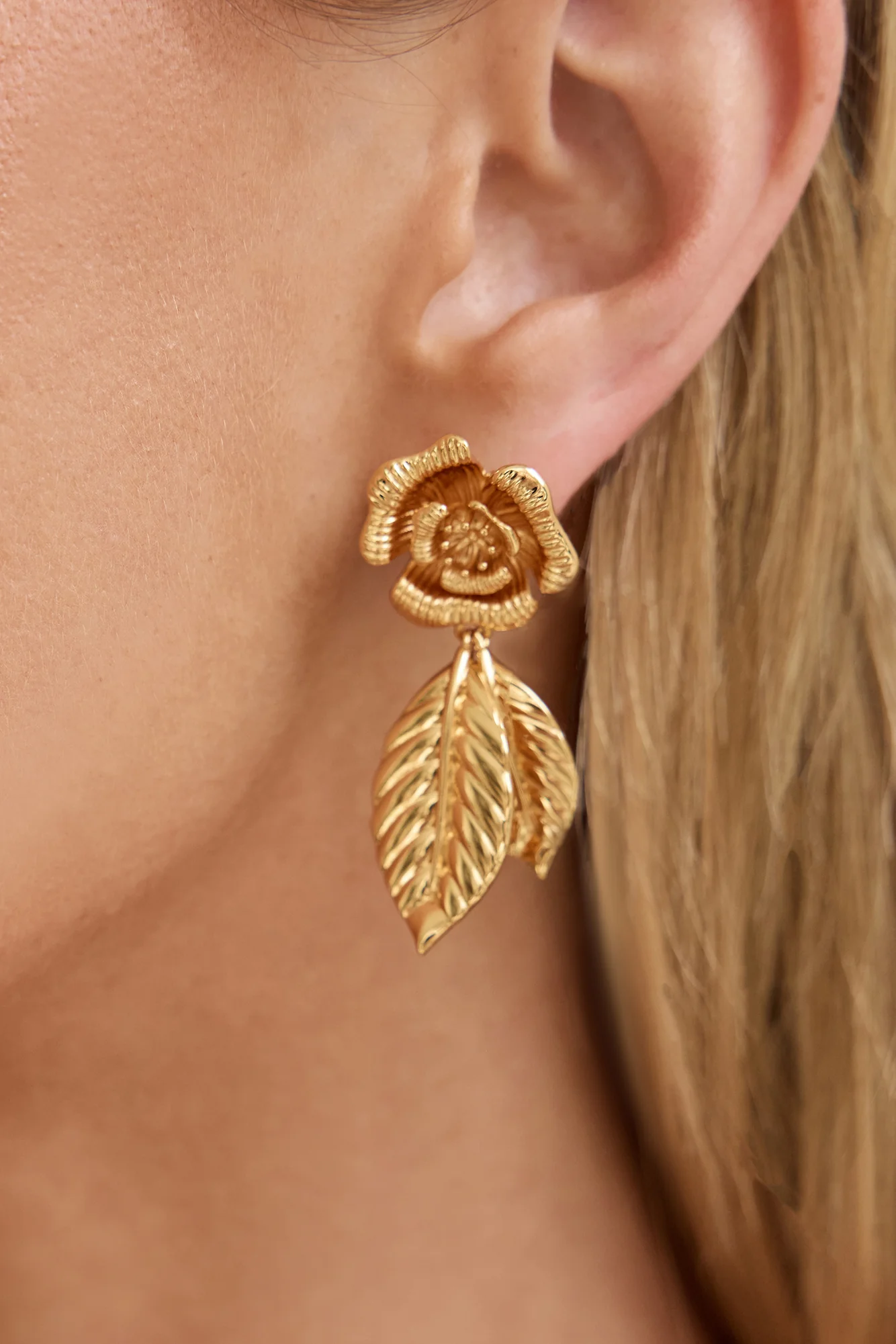 18k Gold Plated Rose Island Earrings Gold - Image 4
