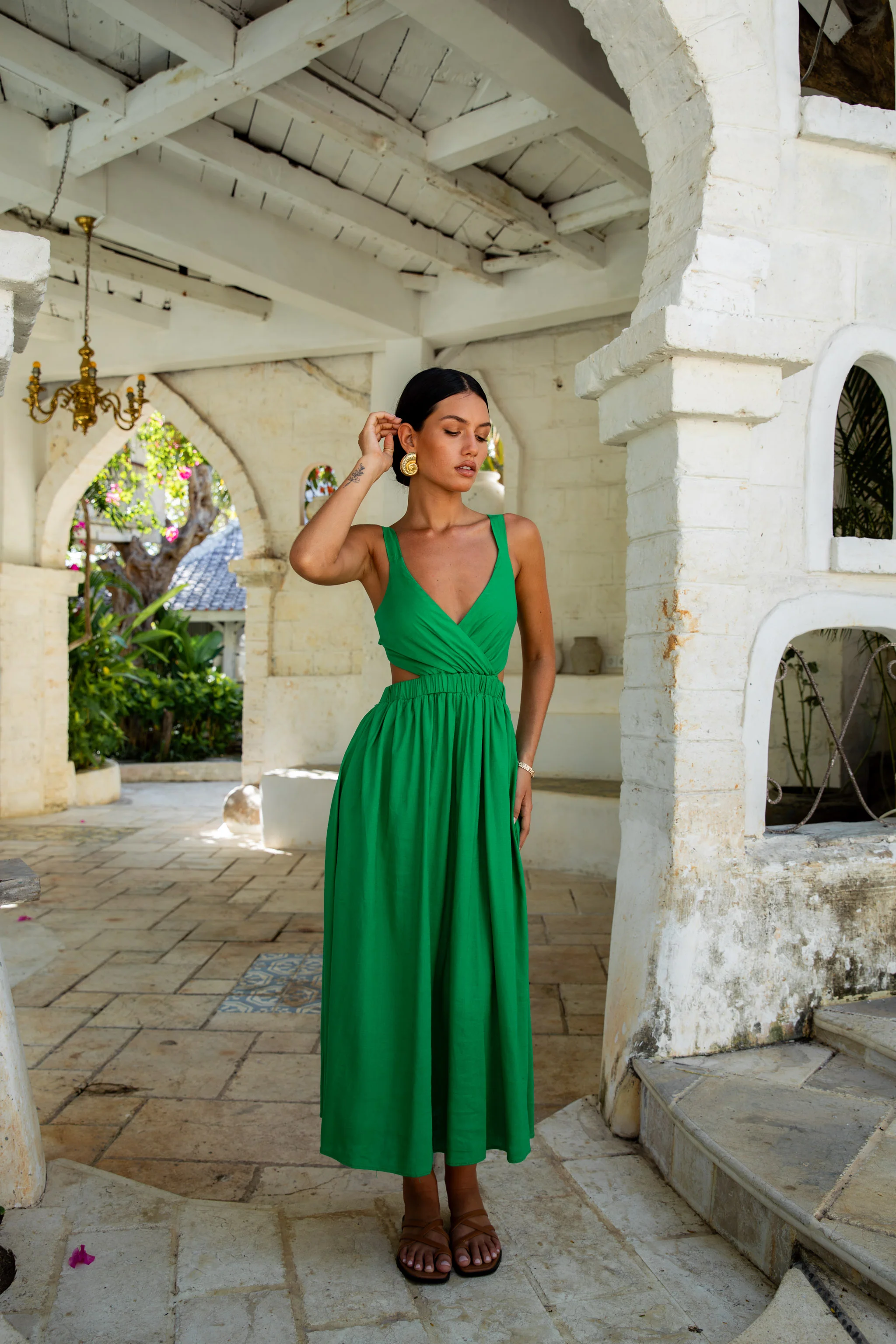 All The Girls Linen Maxi Dress Green - Image 3