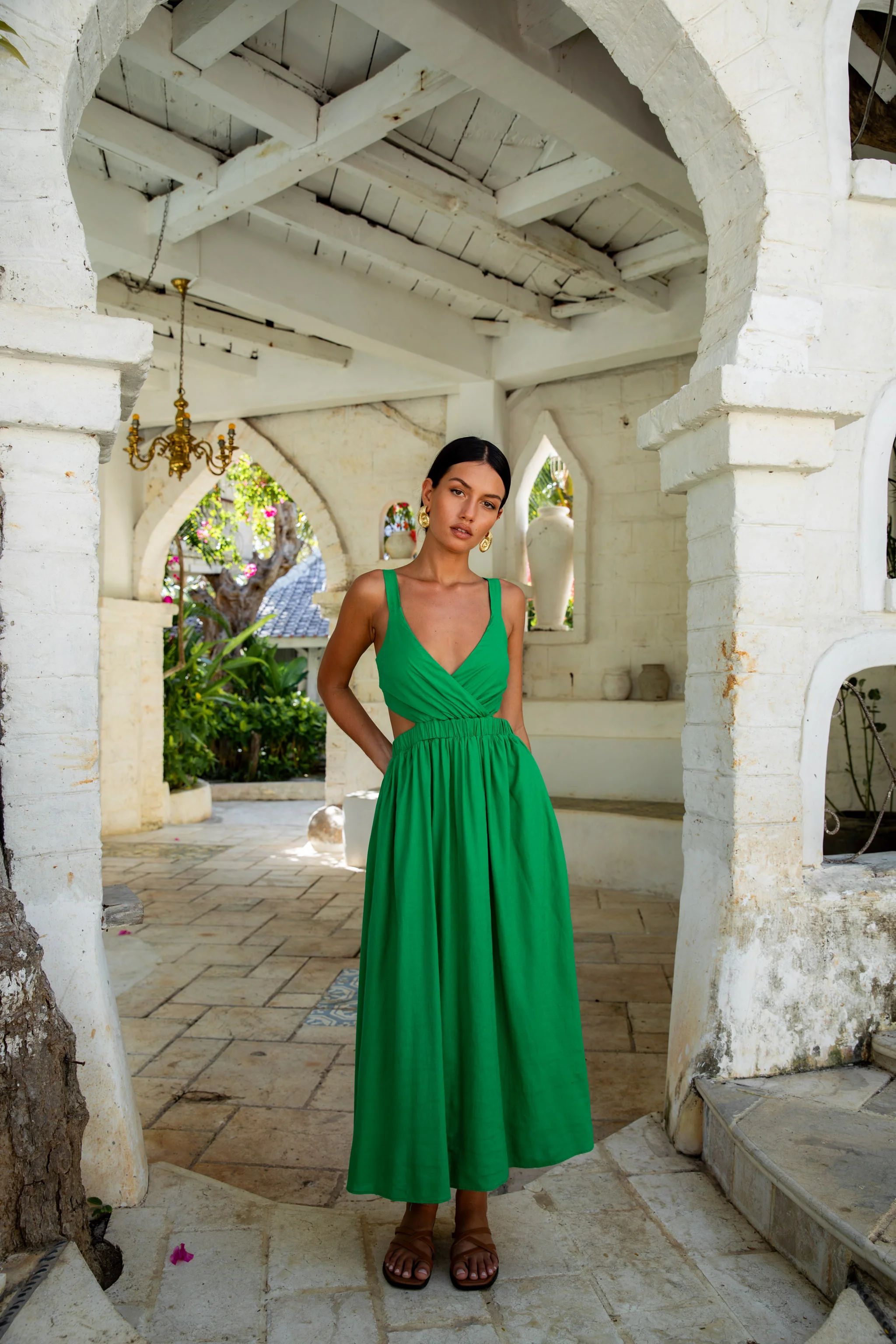 All The Girls Linen Maxi Dress Green - Image 5