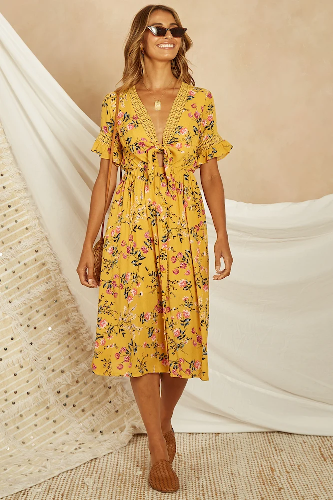 Ashler Hills Midi Dress Mustard - Image 3
