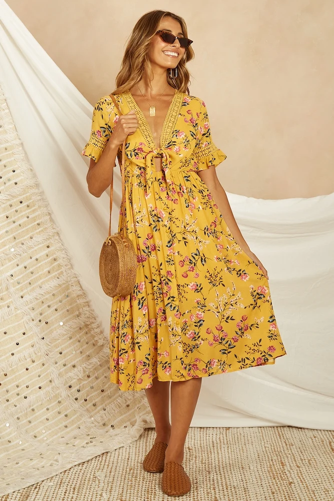Ashler Hills Midi Dress Mustard - Image 4