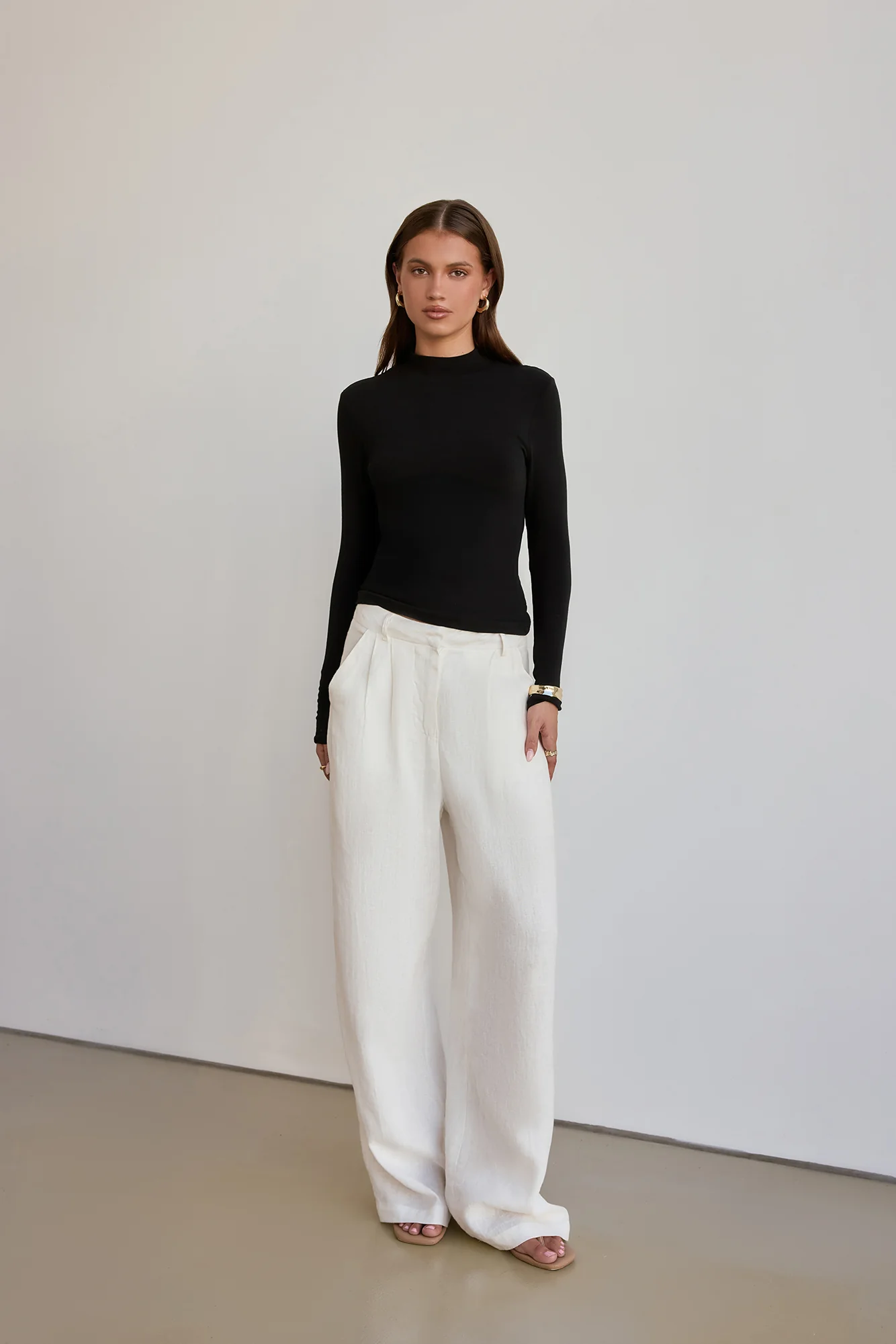 BASE Form Luxe Knit Simple High Neck Long Sleeve Top Black - Image 5