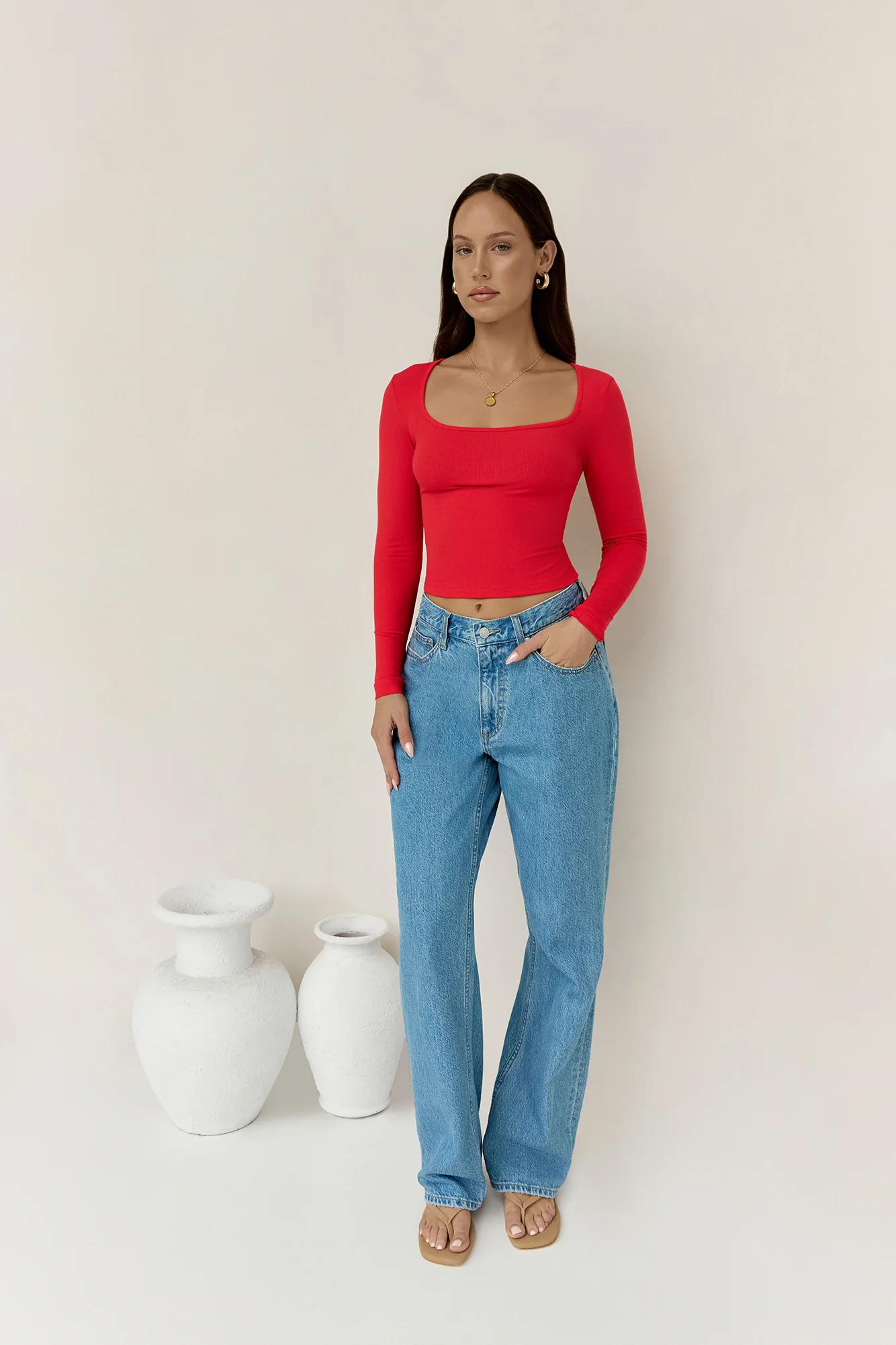 BASE Wear Now Ribbed Long Sleeve Top Red - Image 4
