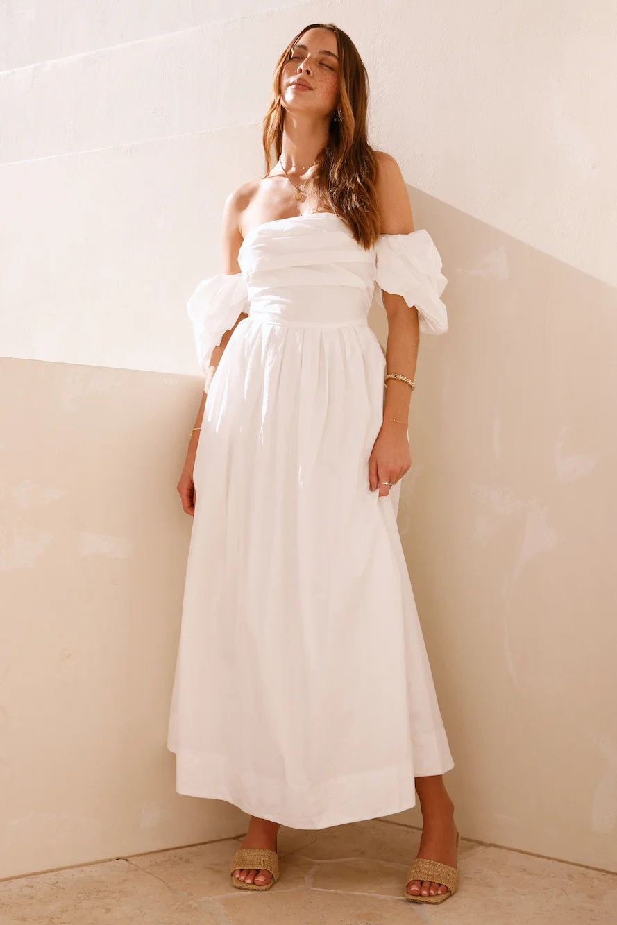 Bella Off-Shoulder Maxi Dress White - Image 7