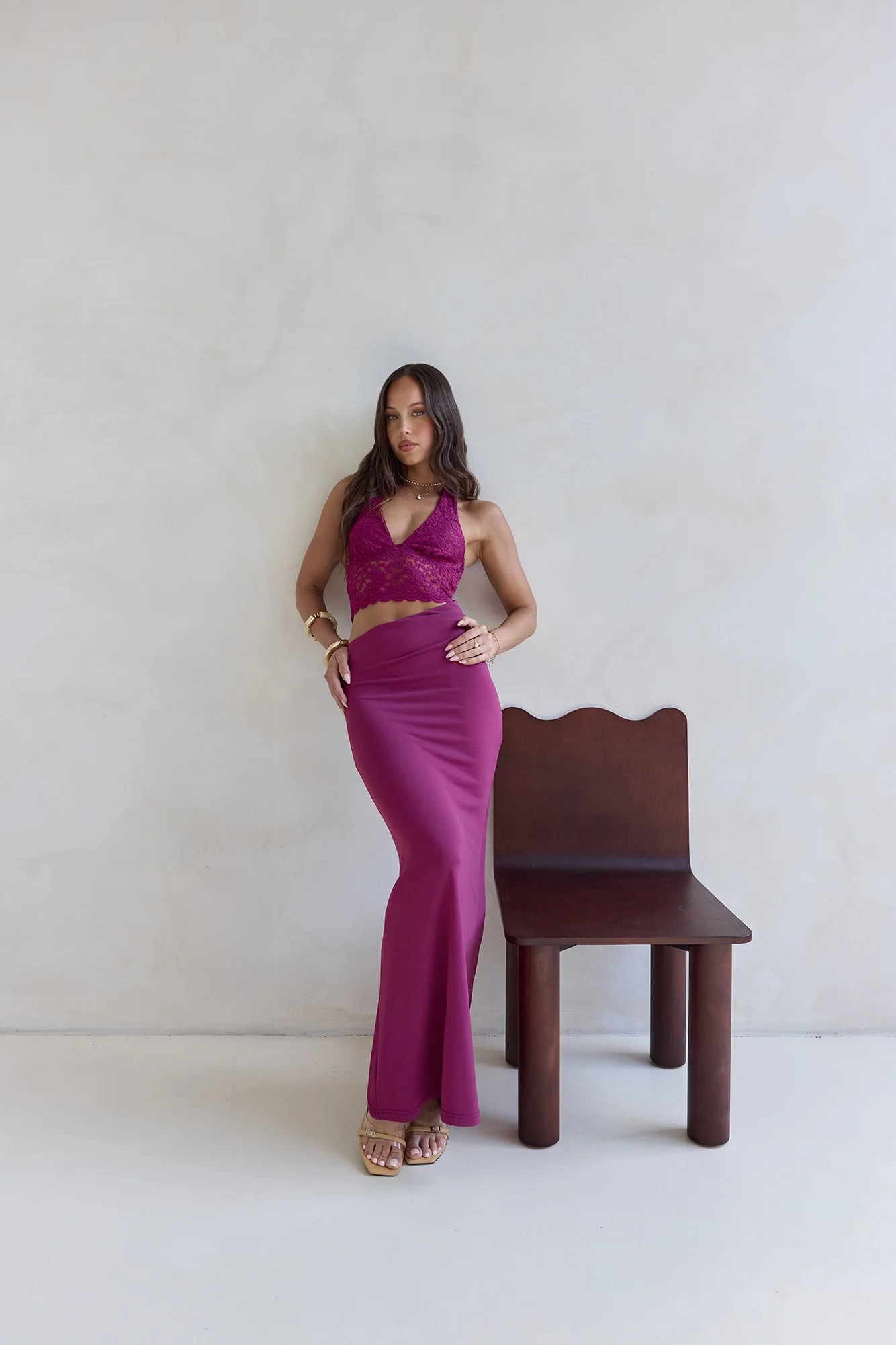 Best Believe Lace Halter Maxi Dress Plum - Image 8