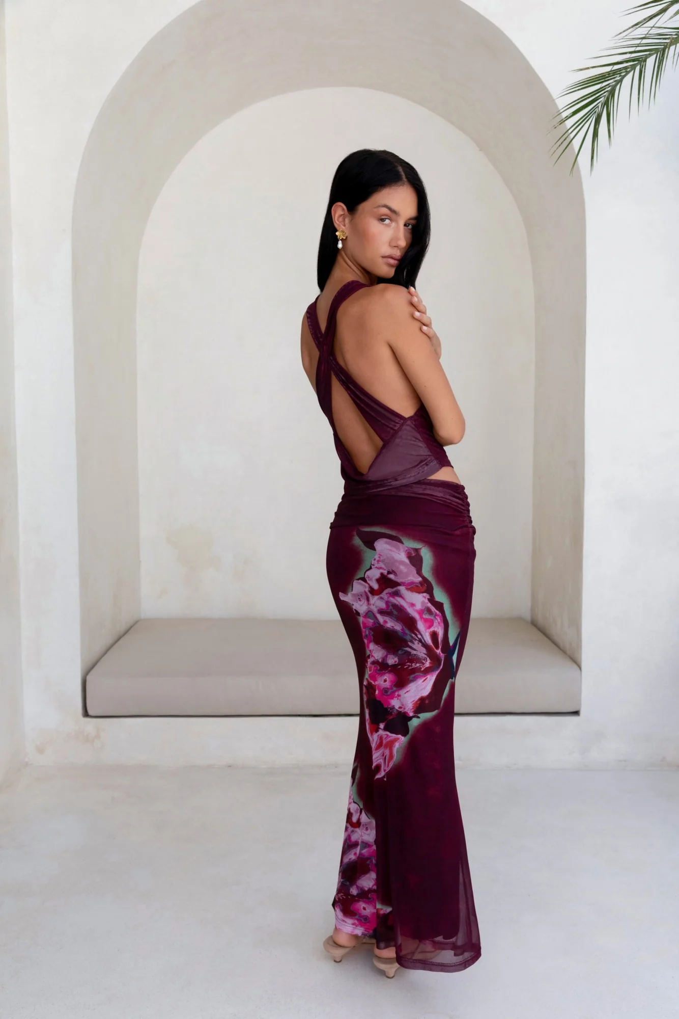 Bloom At Dawn Mesh Maxi Skirt Plum - Image 7