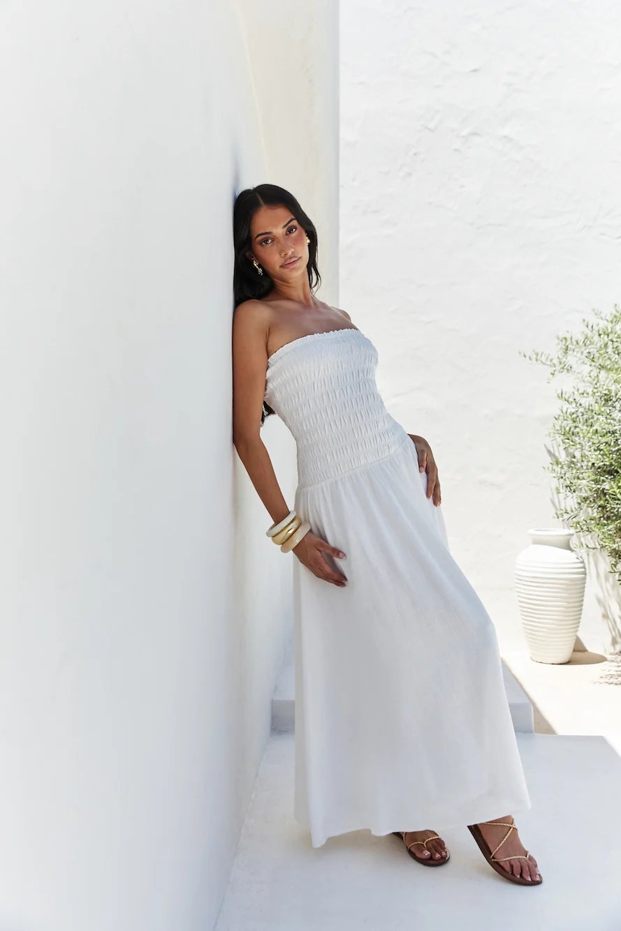 Blossom Bay Strapless Maxi Dress White - Image 3