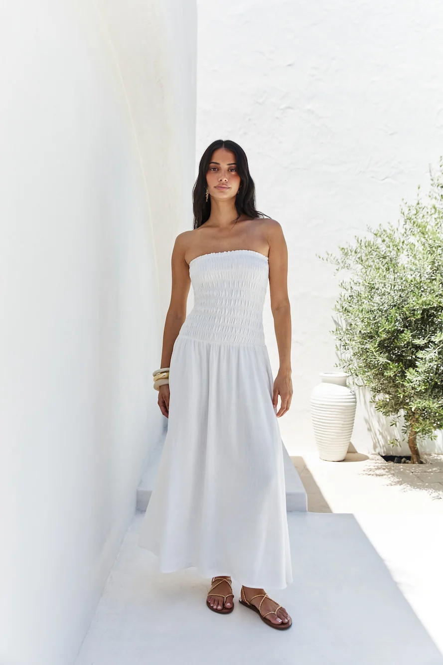 Blossom Bay Strapless Maxi Dress White - Image 6