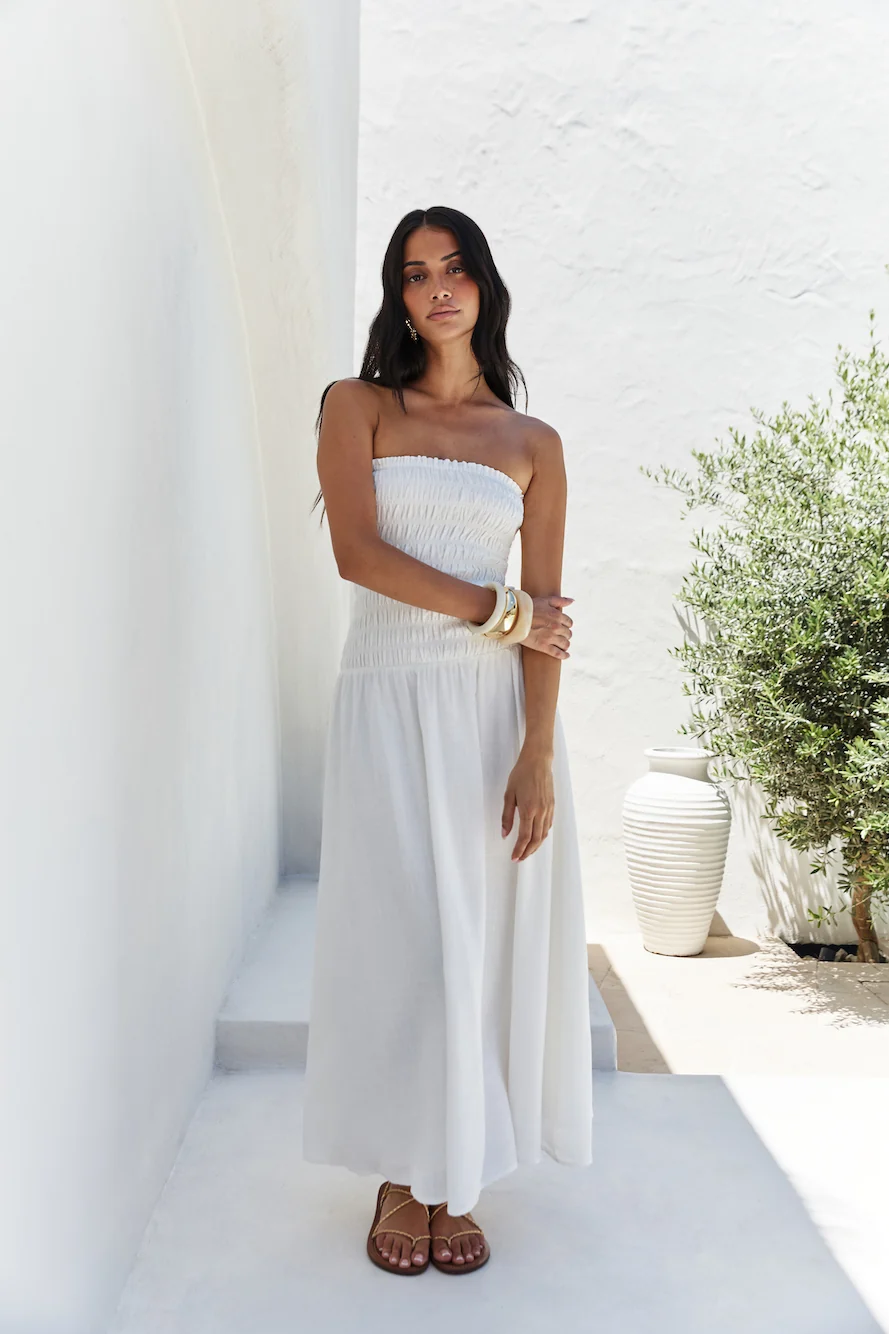 Blossom Bay Strapless Maxi Dress White - Image 8