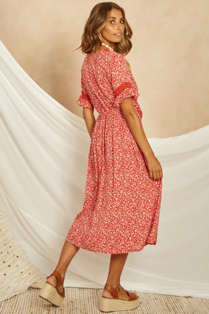 Cabana Drive Midi Dress Red - Image 5