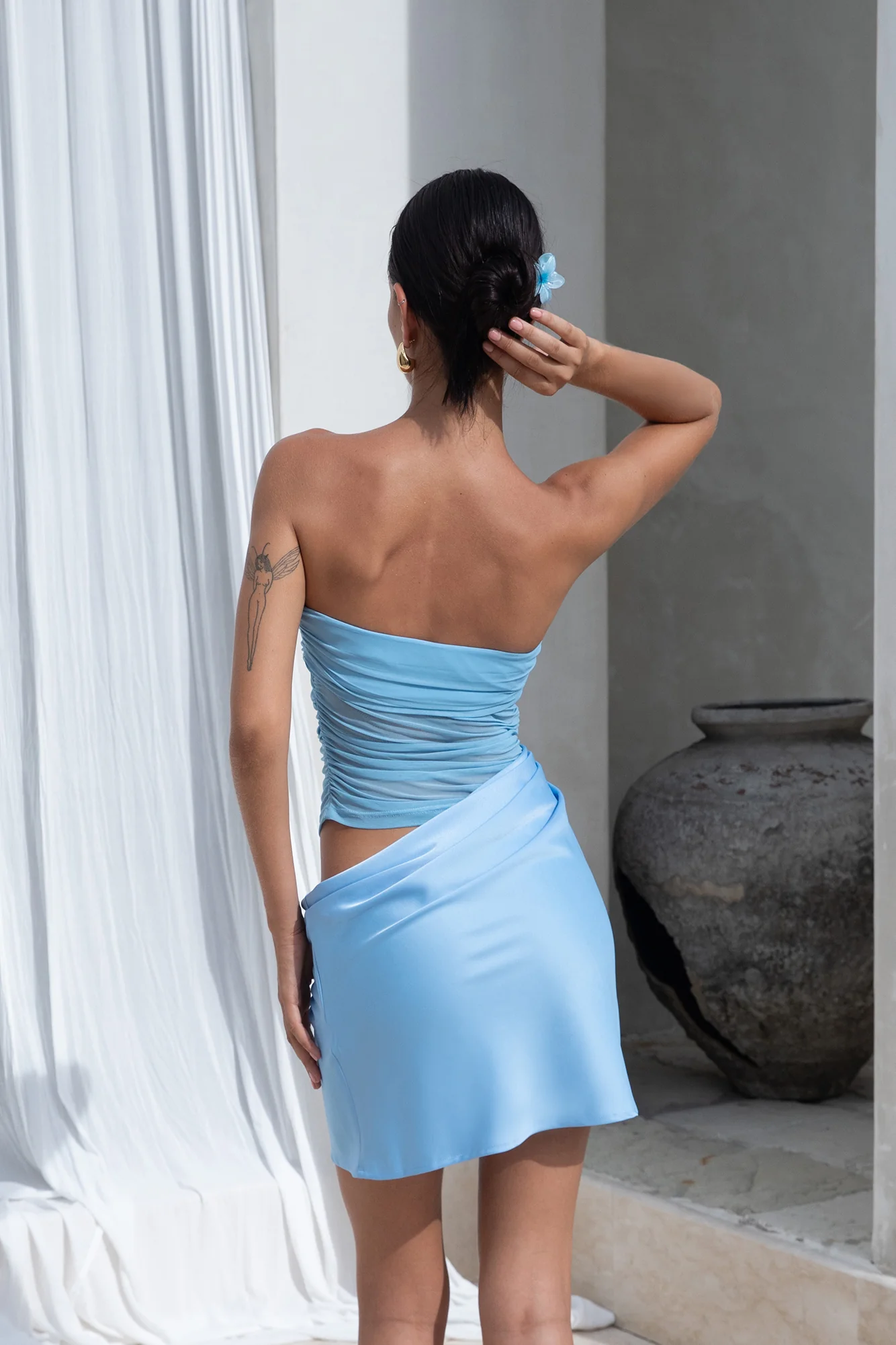 Call Me Darling Strapless Mesh Mini Dress Blue - Image 7