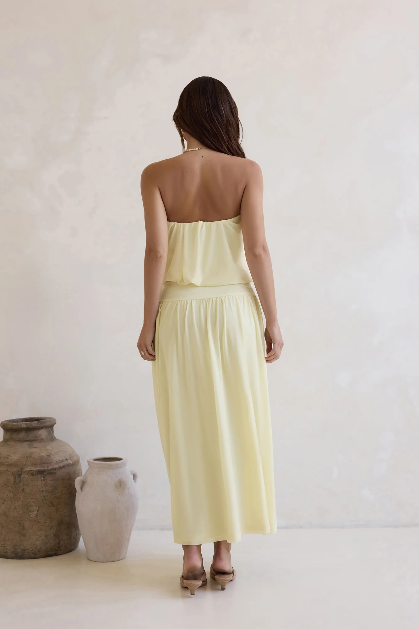 Calling Me Mesh Strapless Maxi Dress Yellow - Image 2
