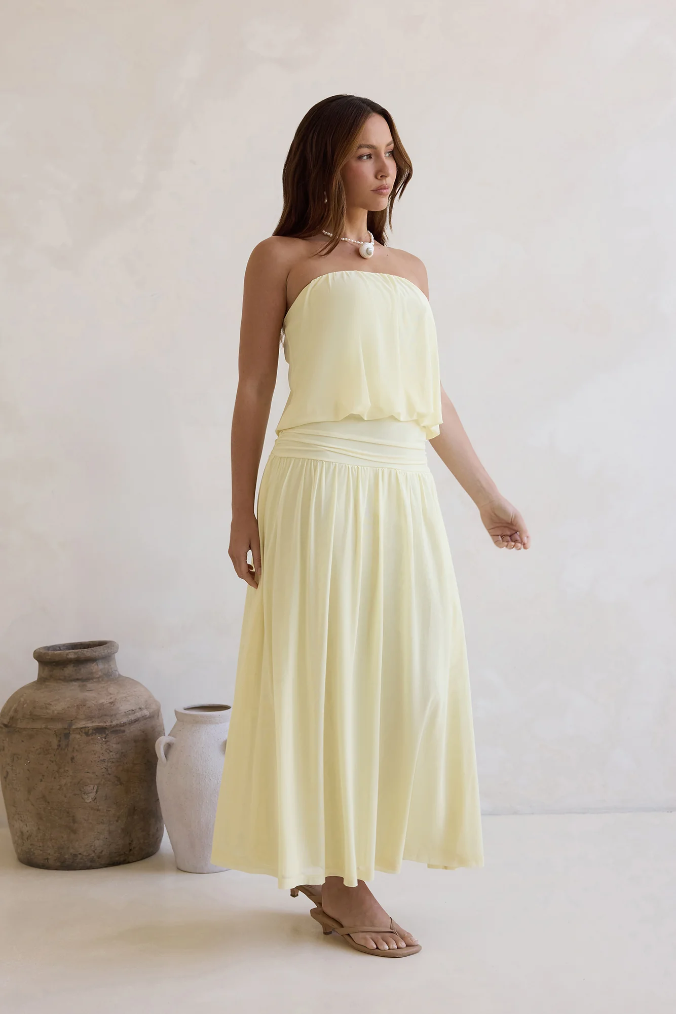 Calling Me Mesh Strapless Maxi Dress Yellow - Image 7