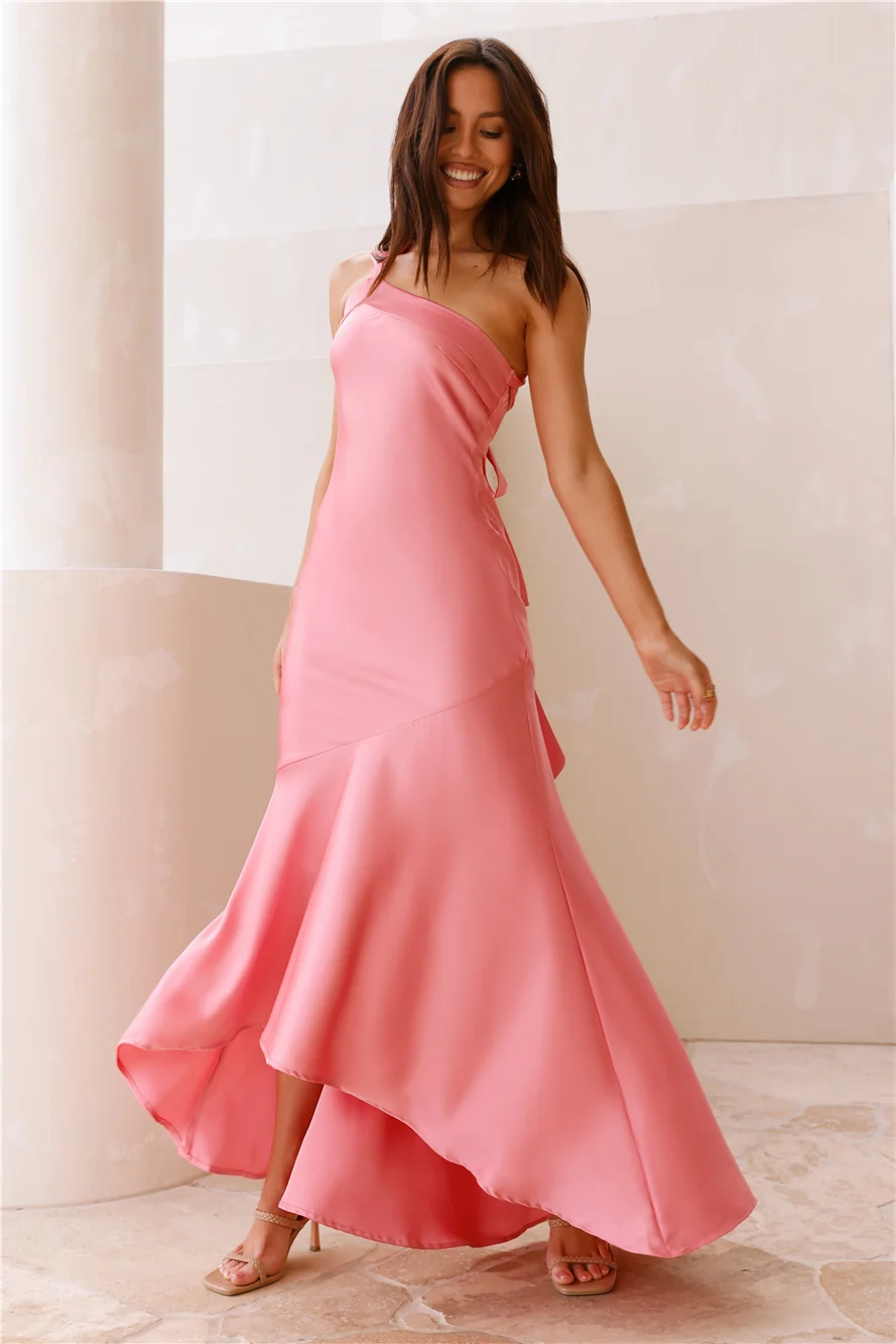 Camilla Satin One Shoulder Maxi Dress Pink - Image 5