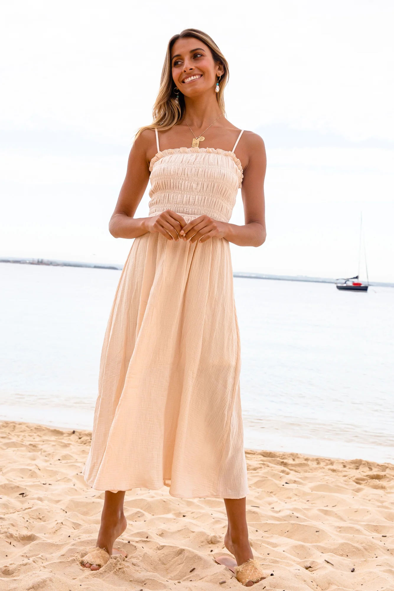 Catallena Midi Dress Beige - Image 3