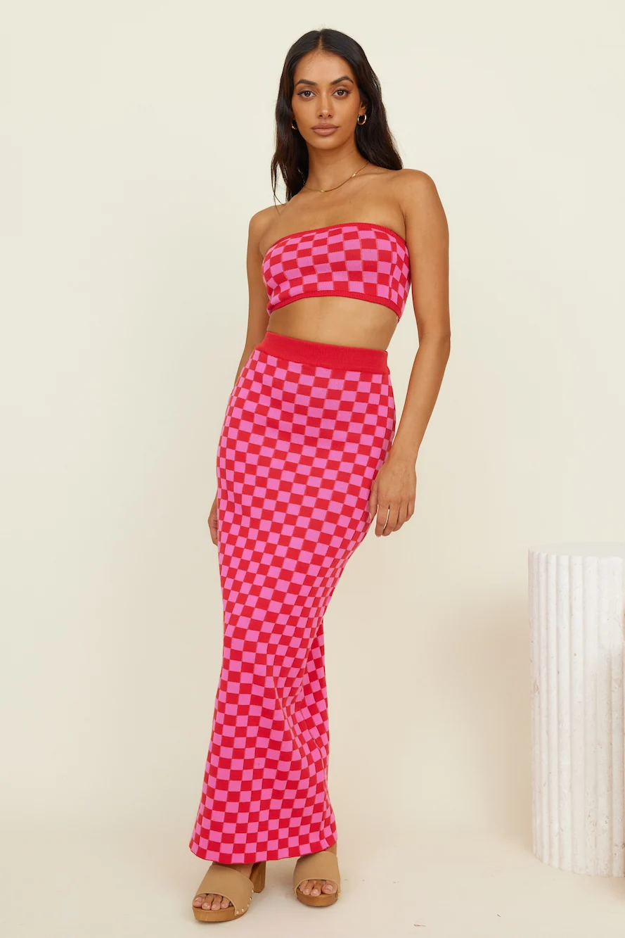 CHARLIE HOLIDAY Valery Bandeau Top Pink Red Check