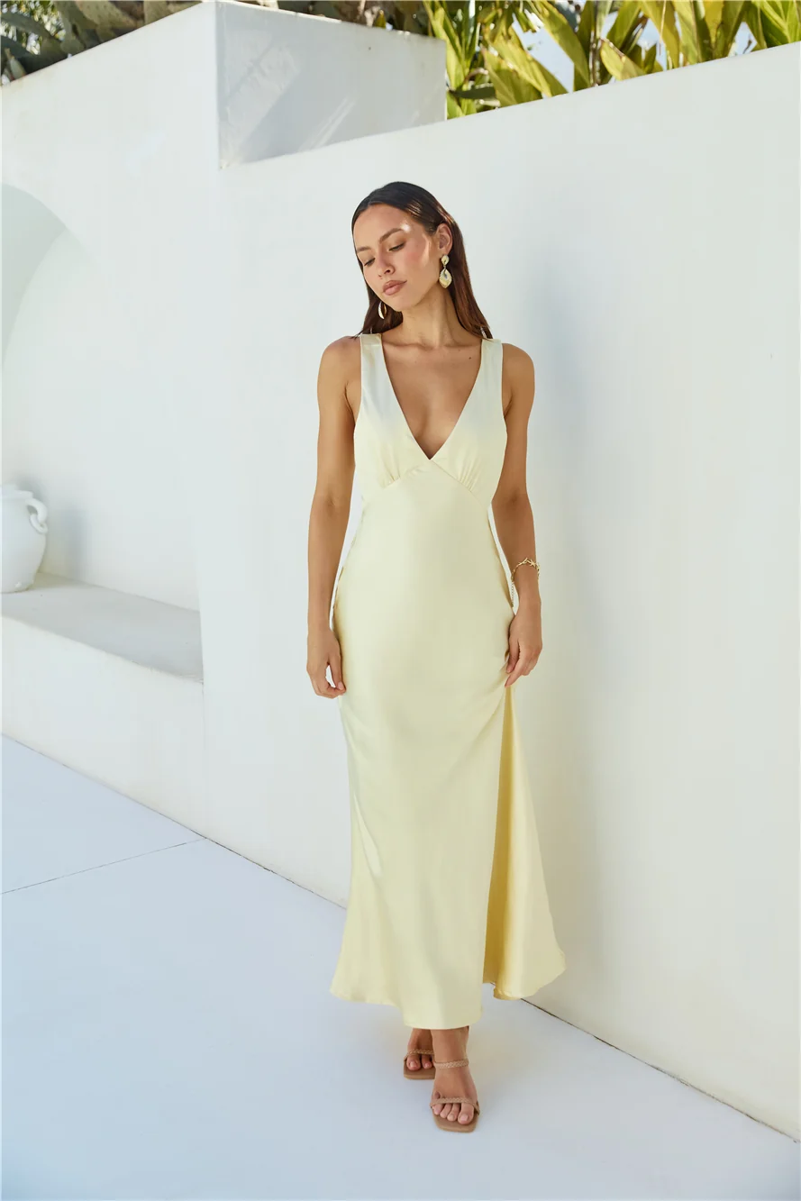 Cheers To You Satin Maxi Dress Yellow - Image 4