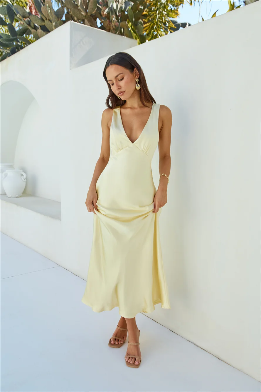 Cheers To You Satin Maxi Dress Yellow - Image 7