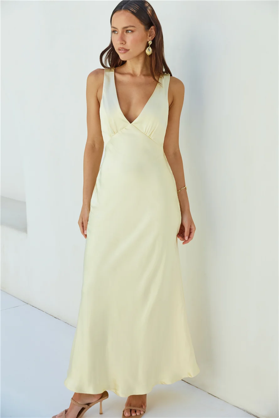 Cheers To You Satin Maxi Dress Yellow - Image 8