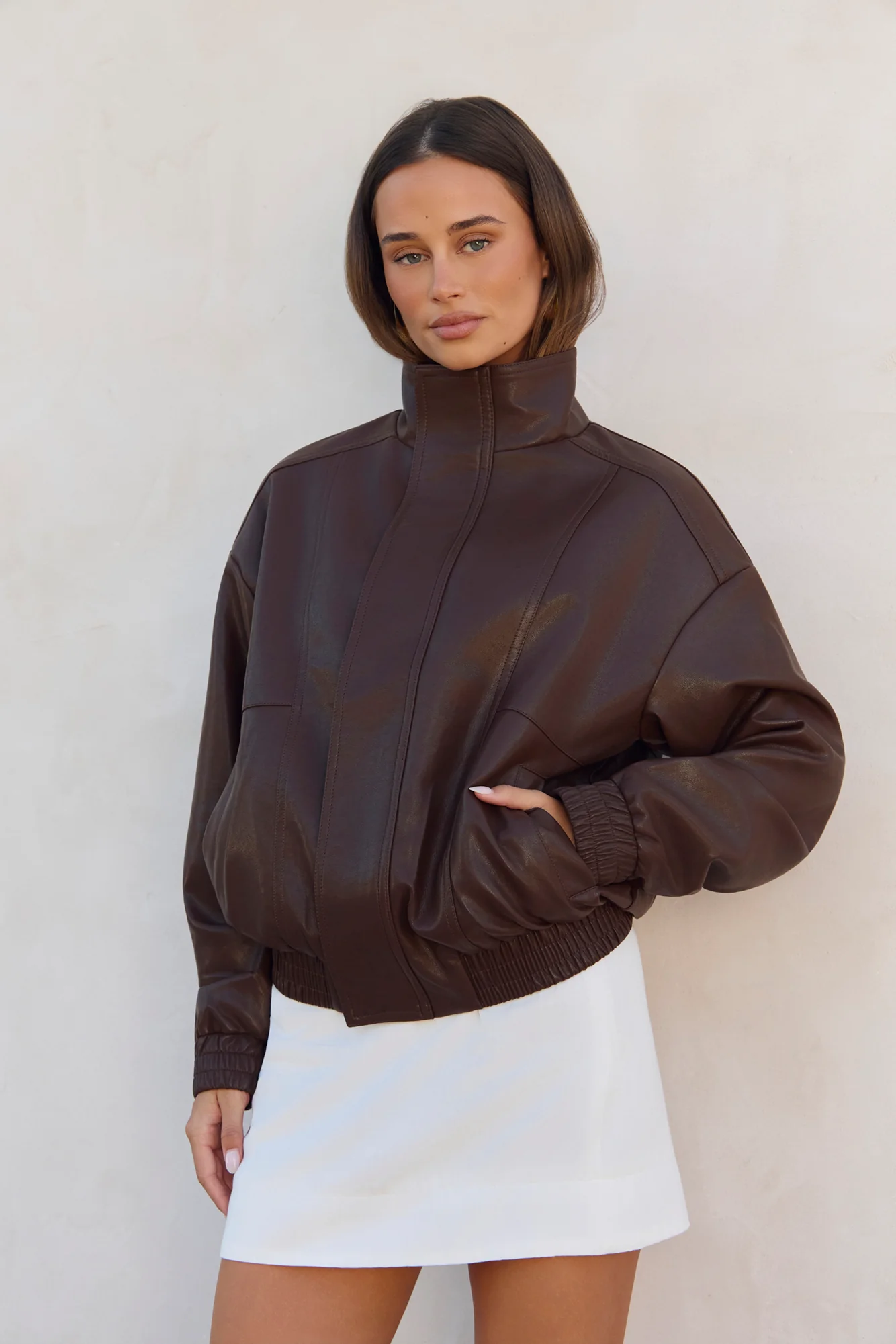 City Girls Faux Leather Jacket Brown - Image 3