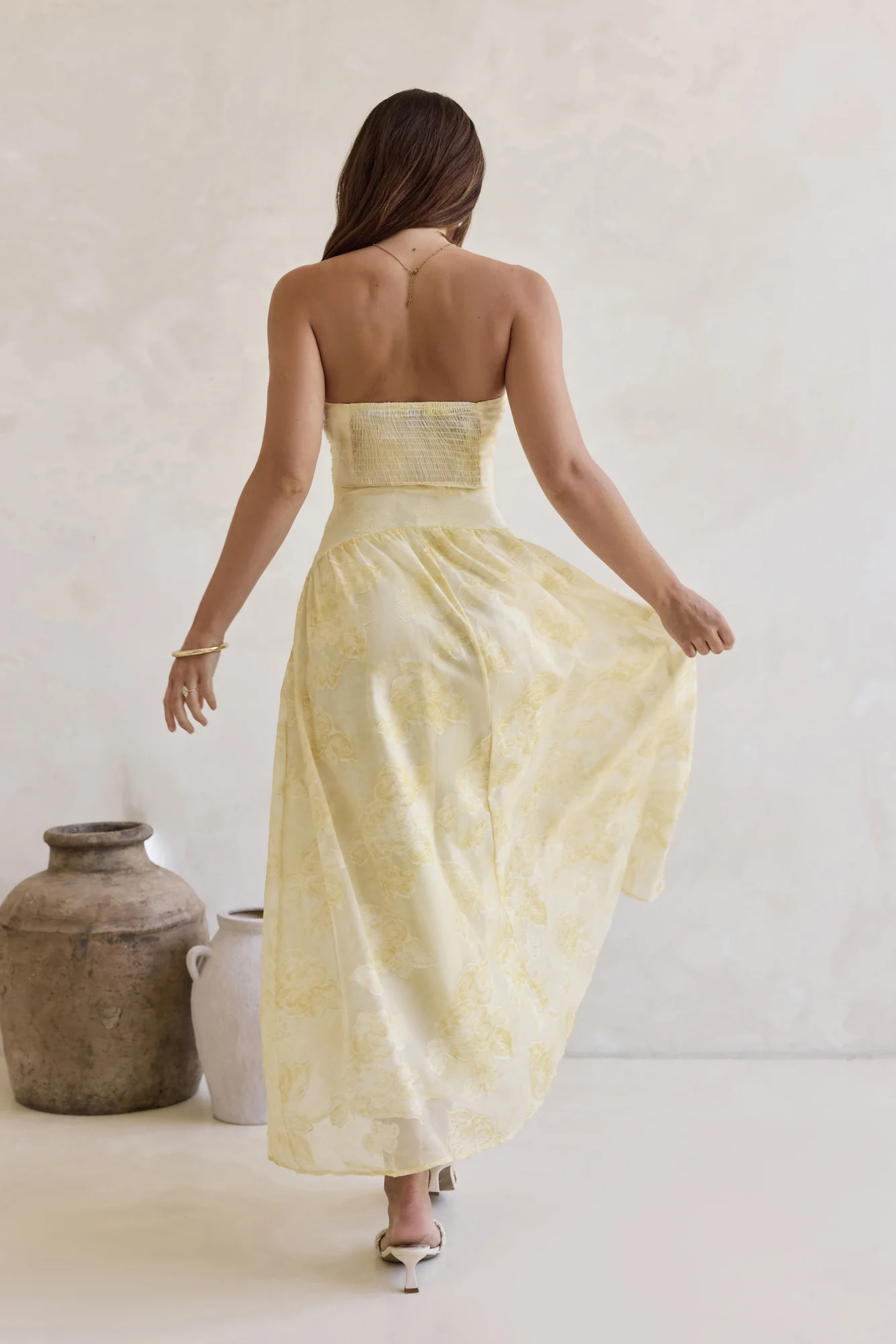 Cloud Kissed Paths Strapless Maxi Dress Yellow - Image 2