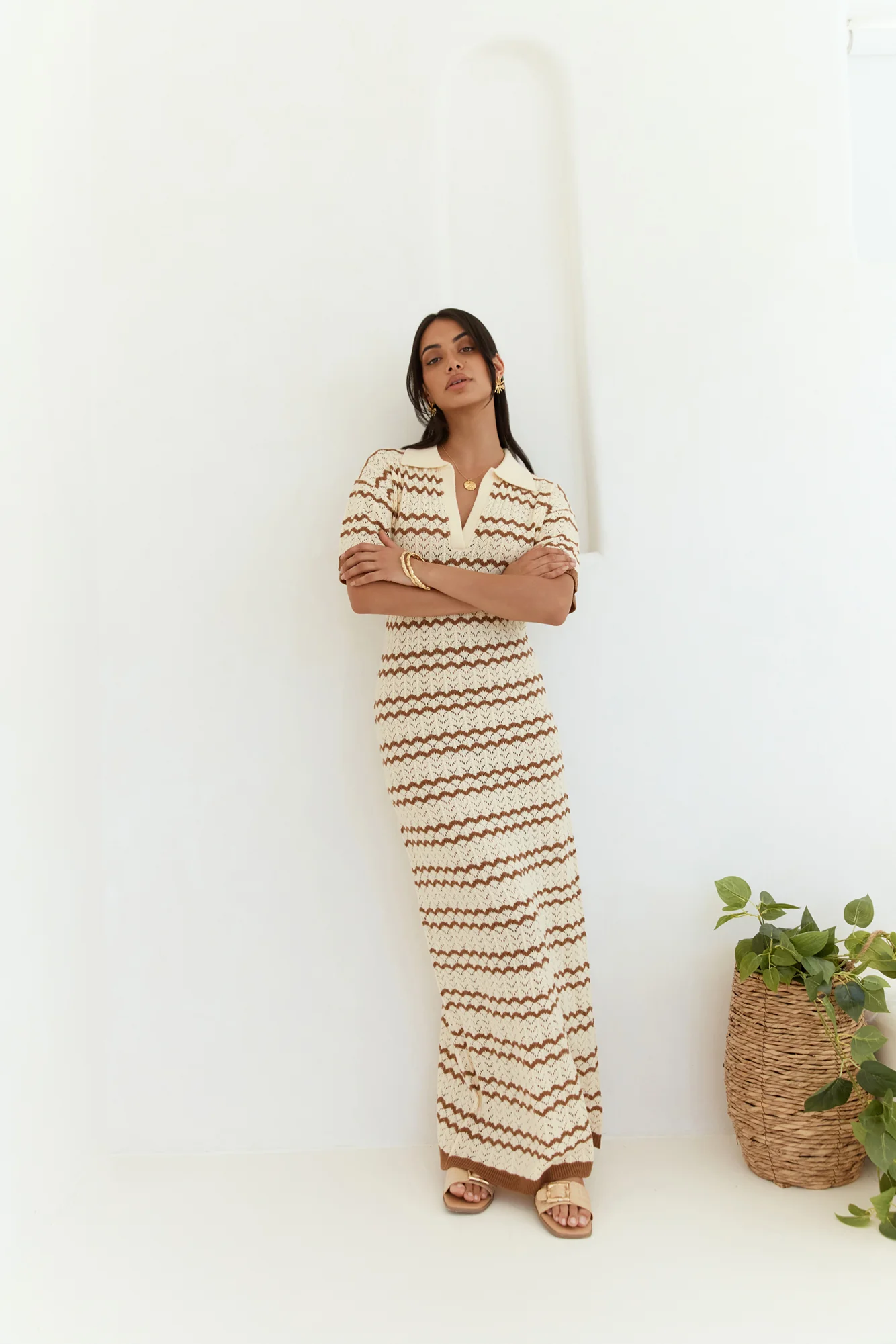 Cobble Stone Knit Maxi Dress Cream - Image 2