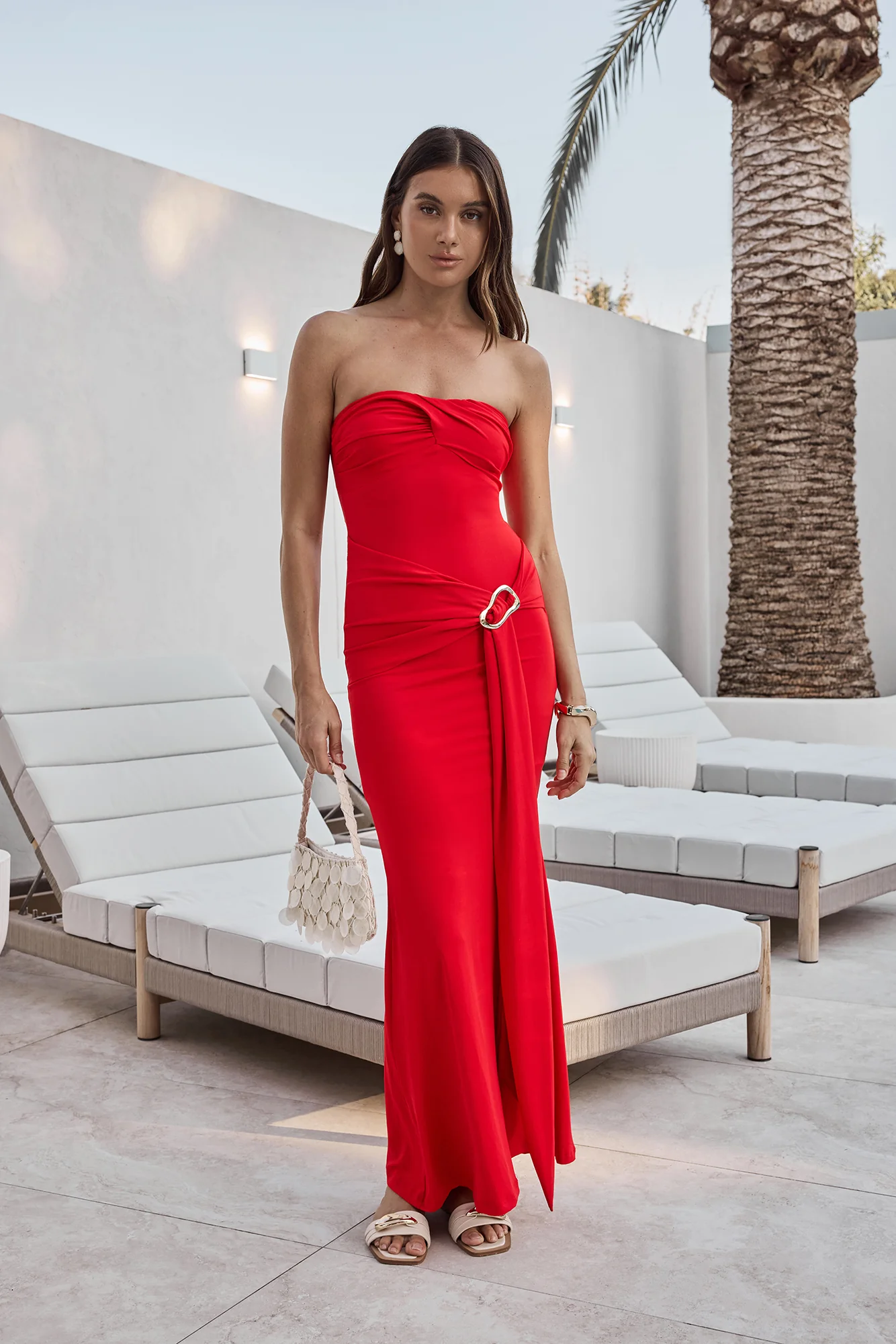 Cool Love Strapless Maxi Dress Red - Image 3