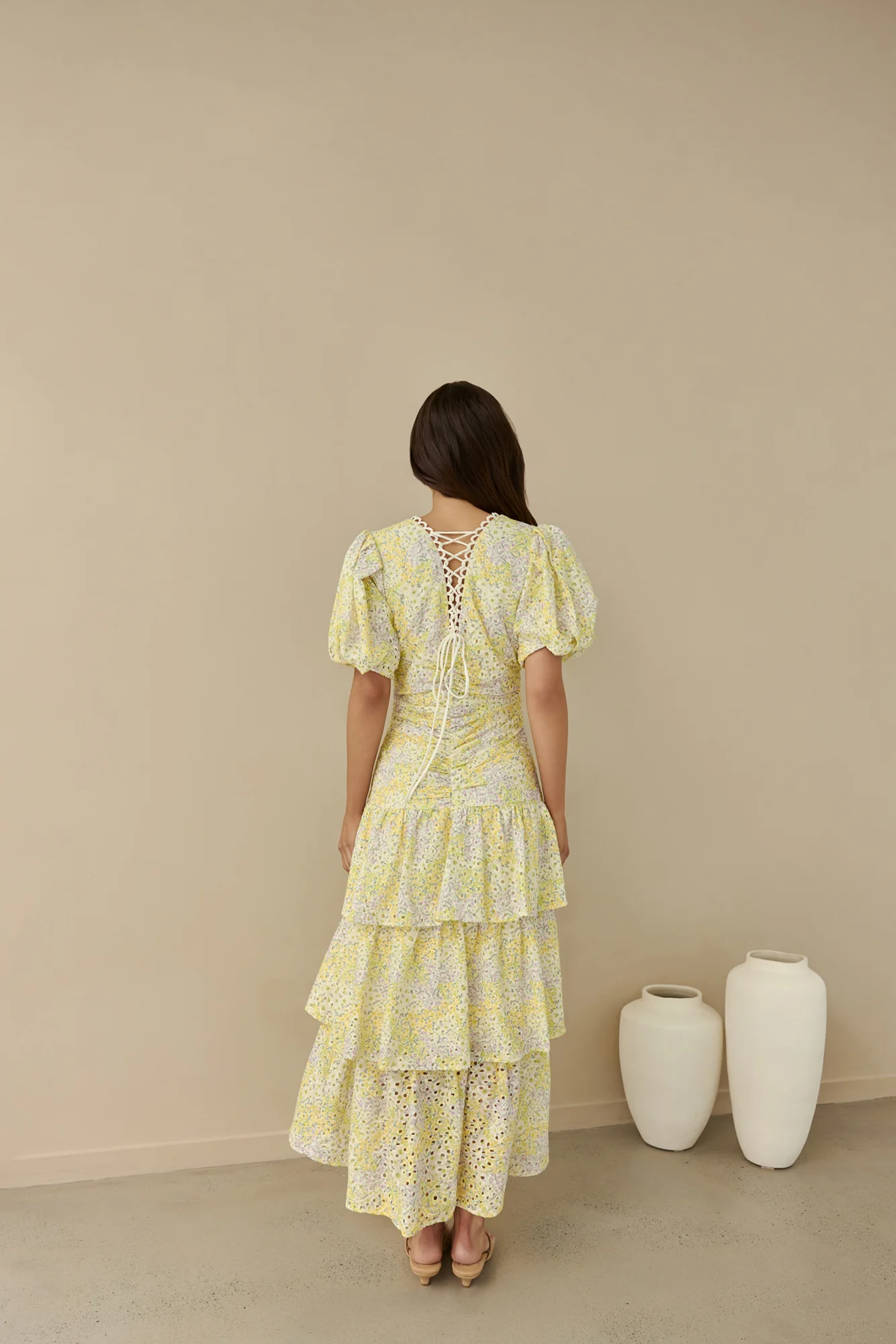 Corinna Tiered Maxi Dress Lemon - Image 2