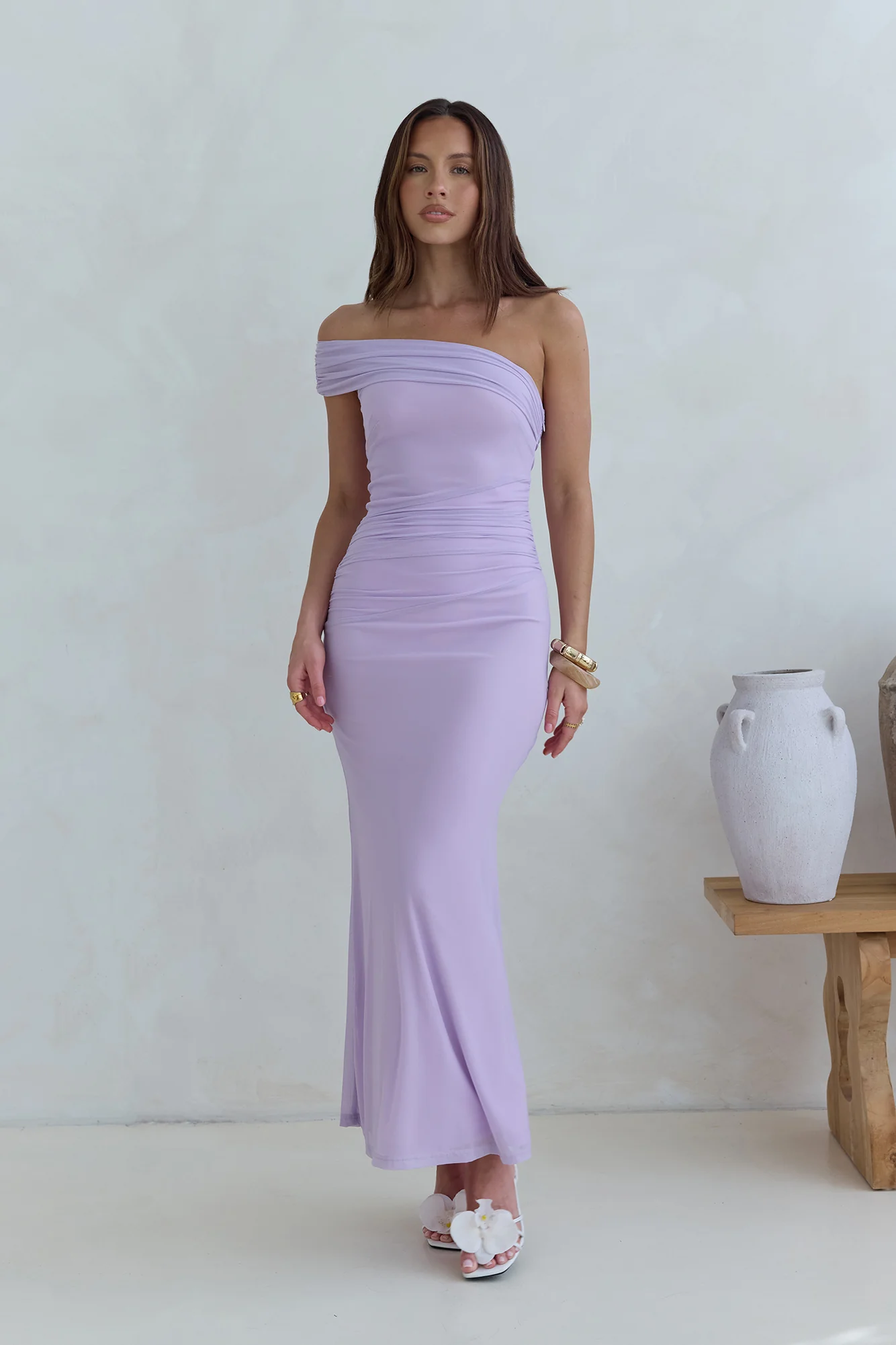 Dahlia One Shoulder Mesh Maxi Dress Lilac - Image 3