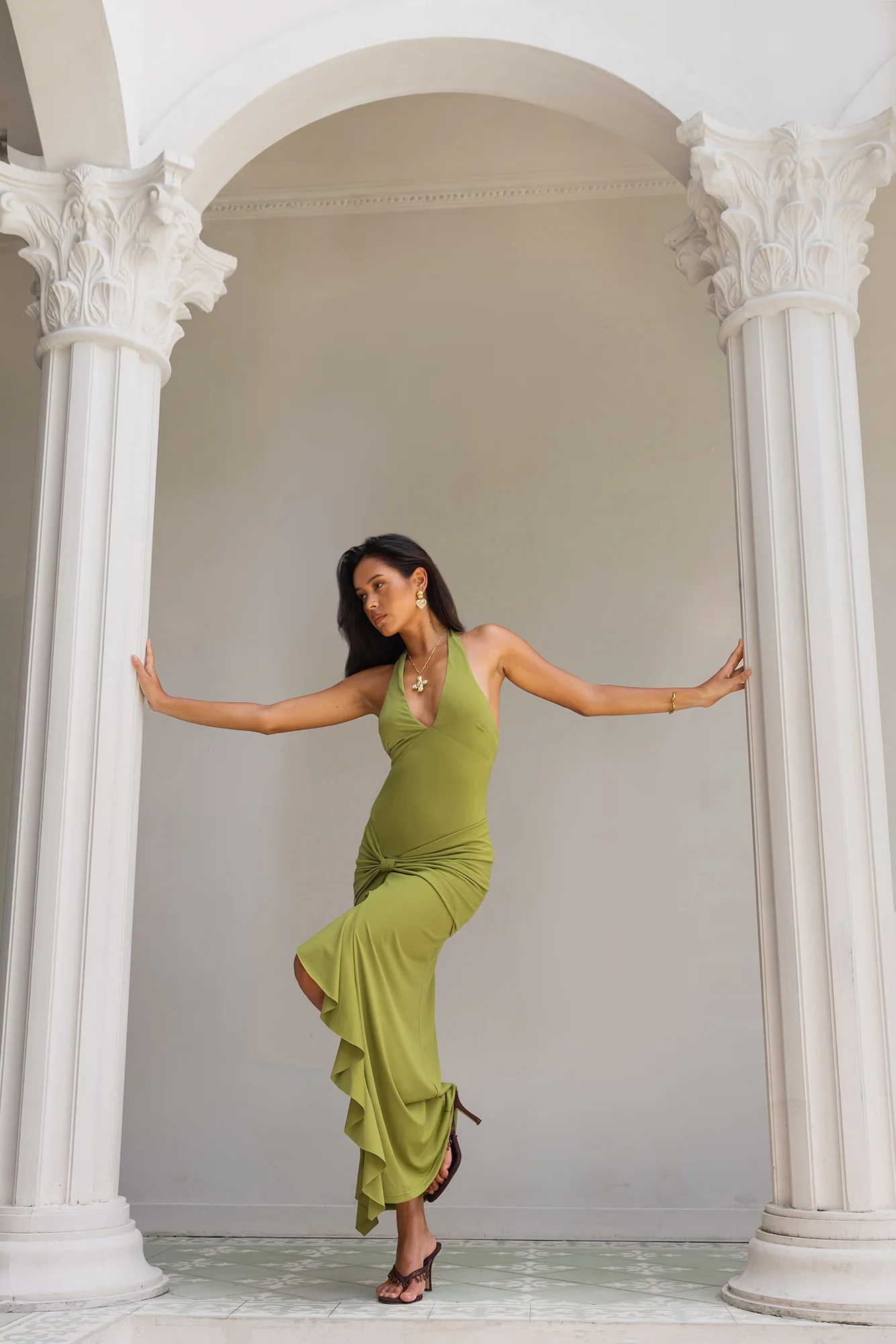 Different Paths Halter Maxi Dress Olive - Image 3