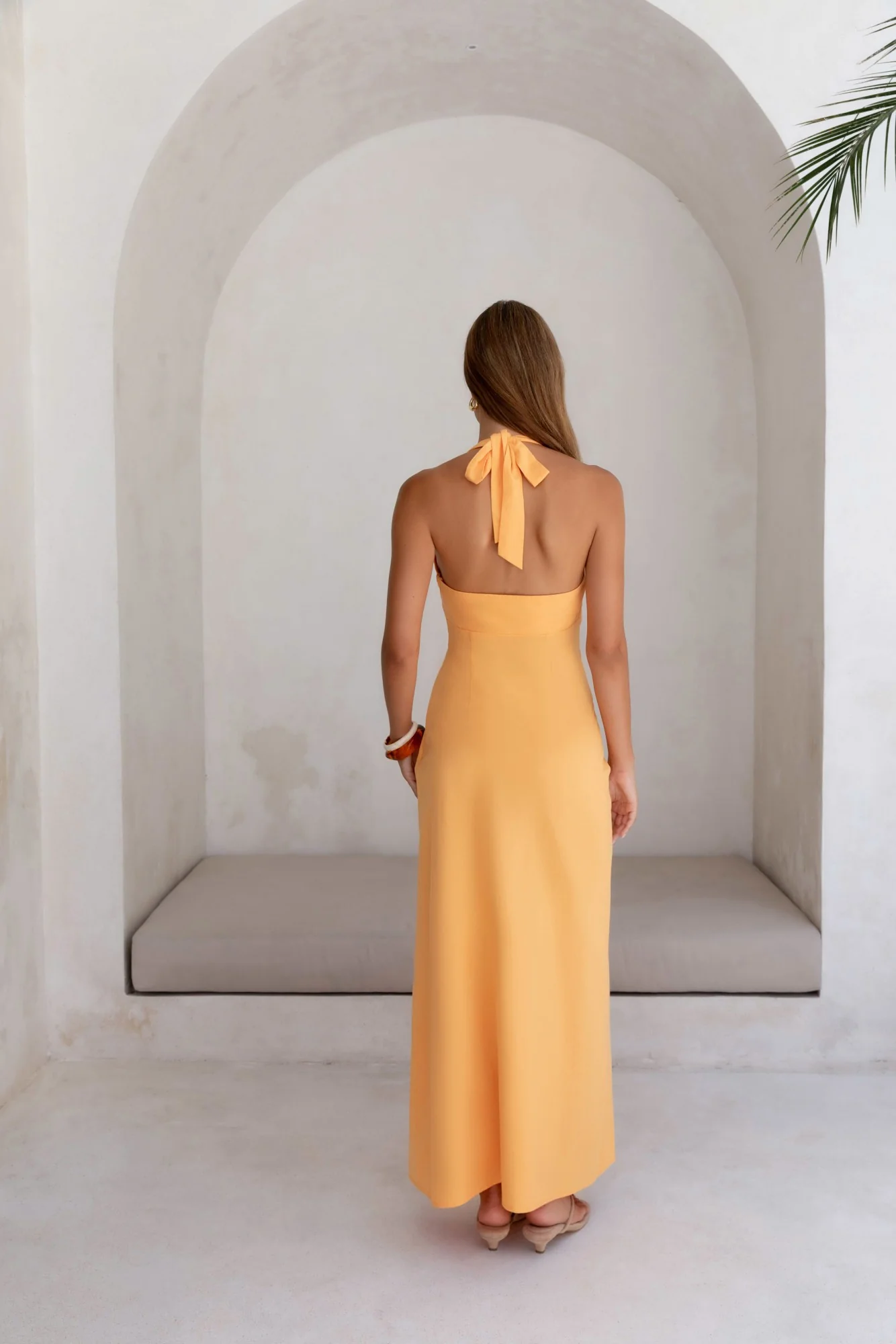 Dreamy Silhouette Halter Maxi Dress Orange Sorbet - Image 2