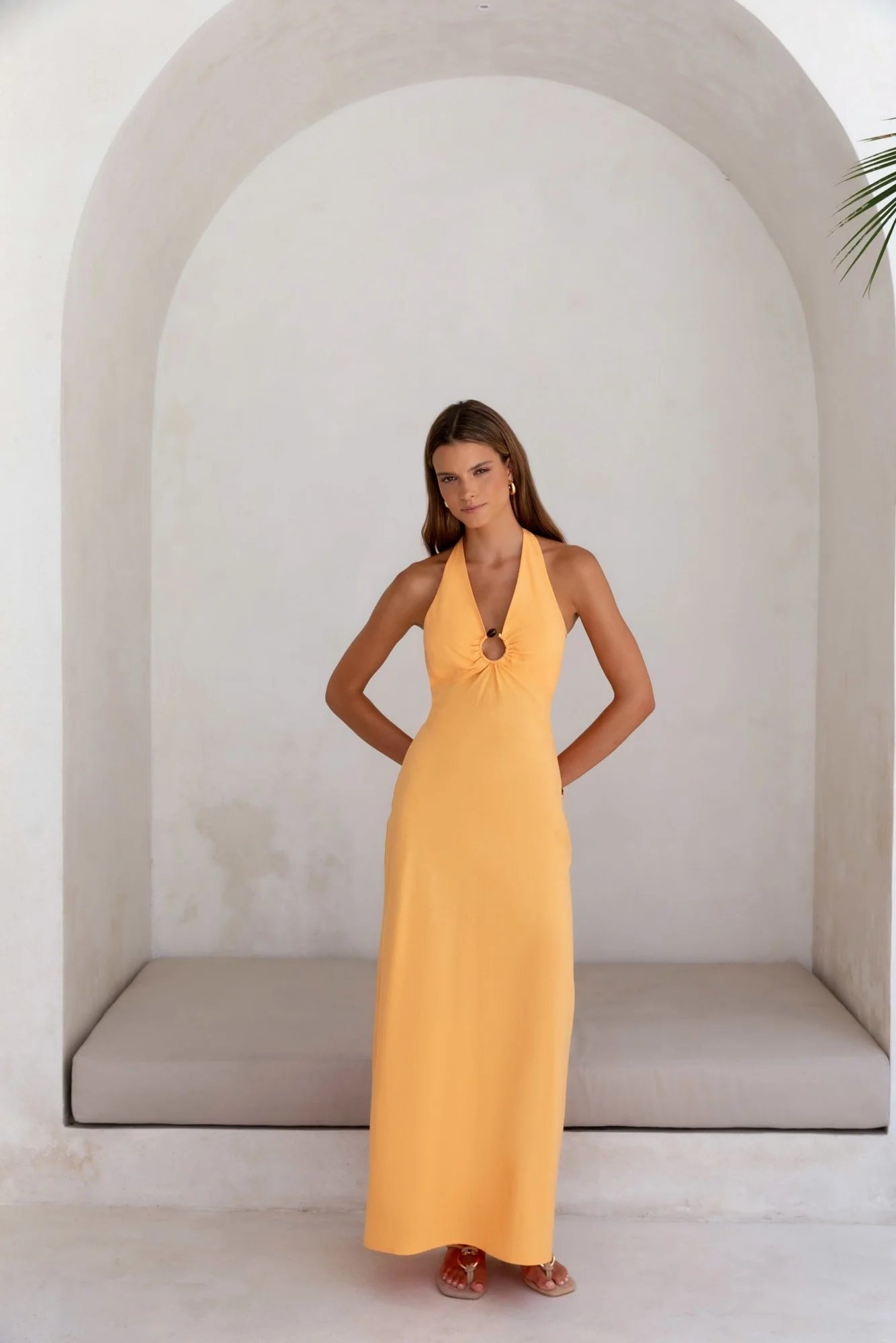 Dreamy Silhouette Halter Maxi Dress Orange Sorbet - Image 3