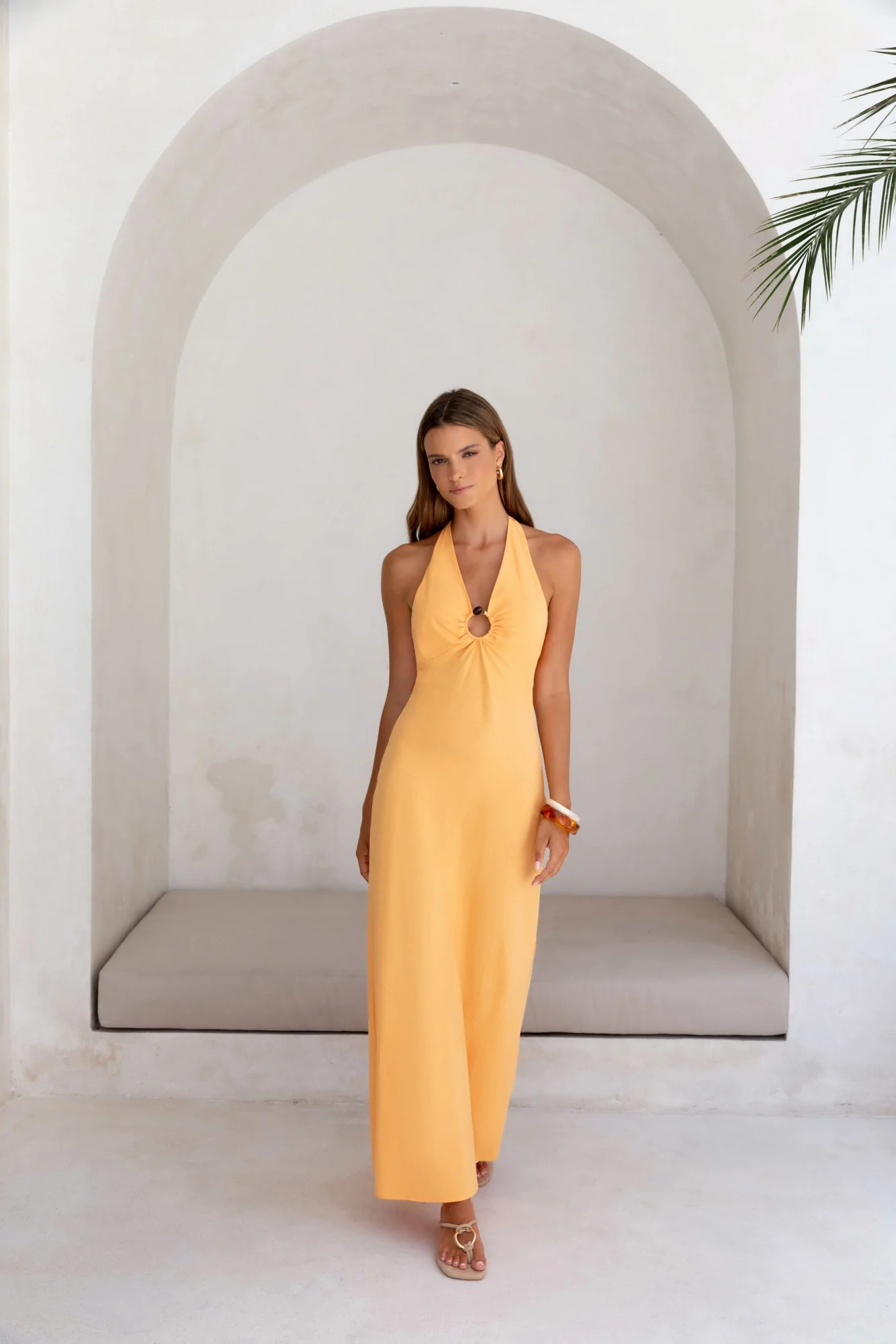 Dreamy Silhouette Halter Maxi Dress Orange Sorbet - Image 6