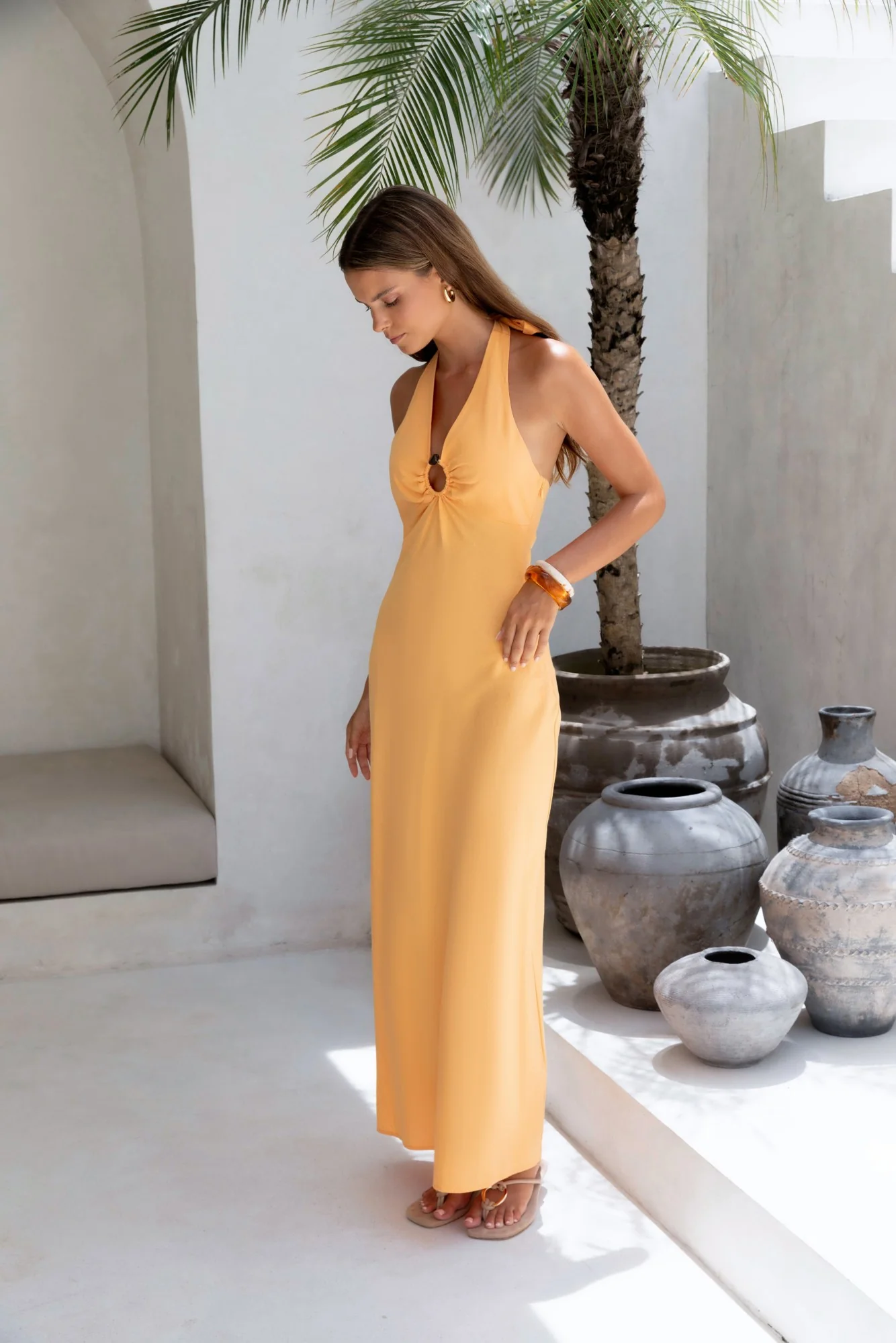 Dreamy Silhouette Halter Maxi Dress Orange Sorbet - Image 8
