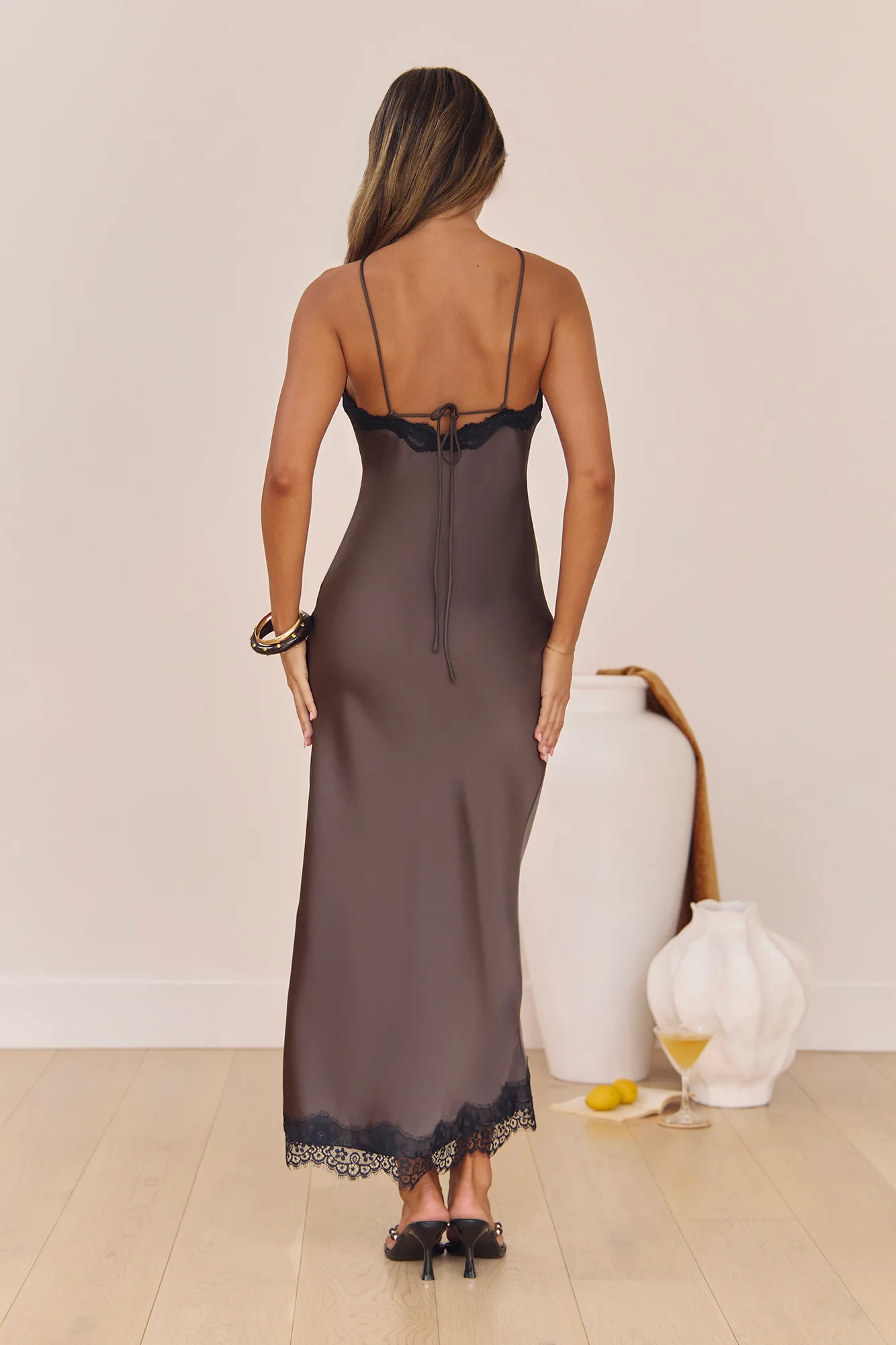 Feel The Moment Satin Maxi Dress Brown - Image 2