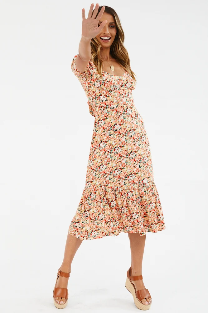Floral Cascade Midi Dress - Image 6