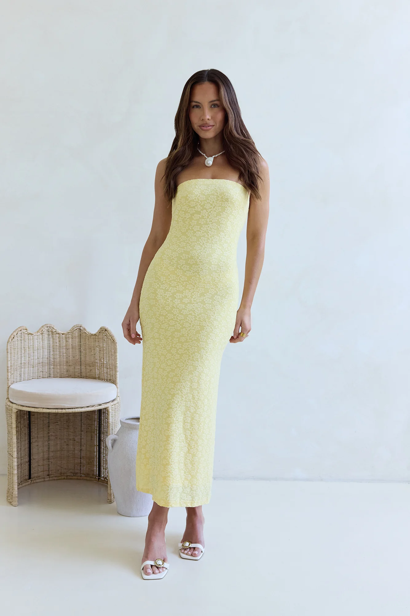 Fluttering Dreams Strapless Midi Dress Yellow - Image 4