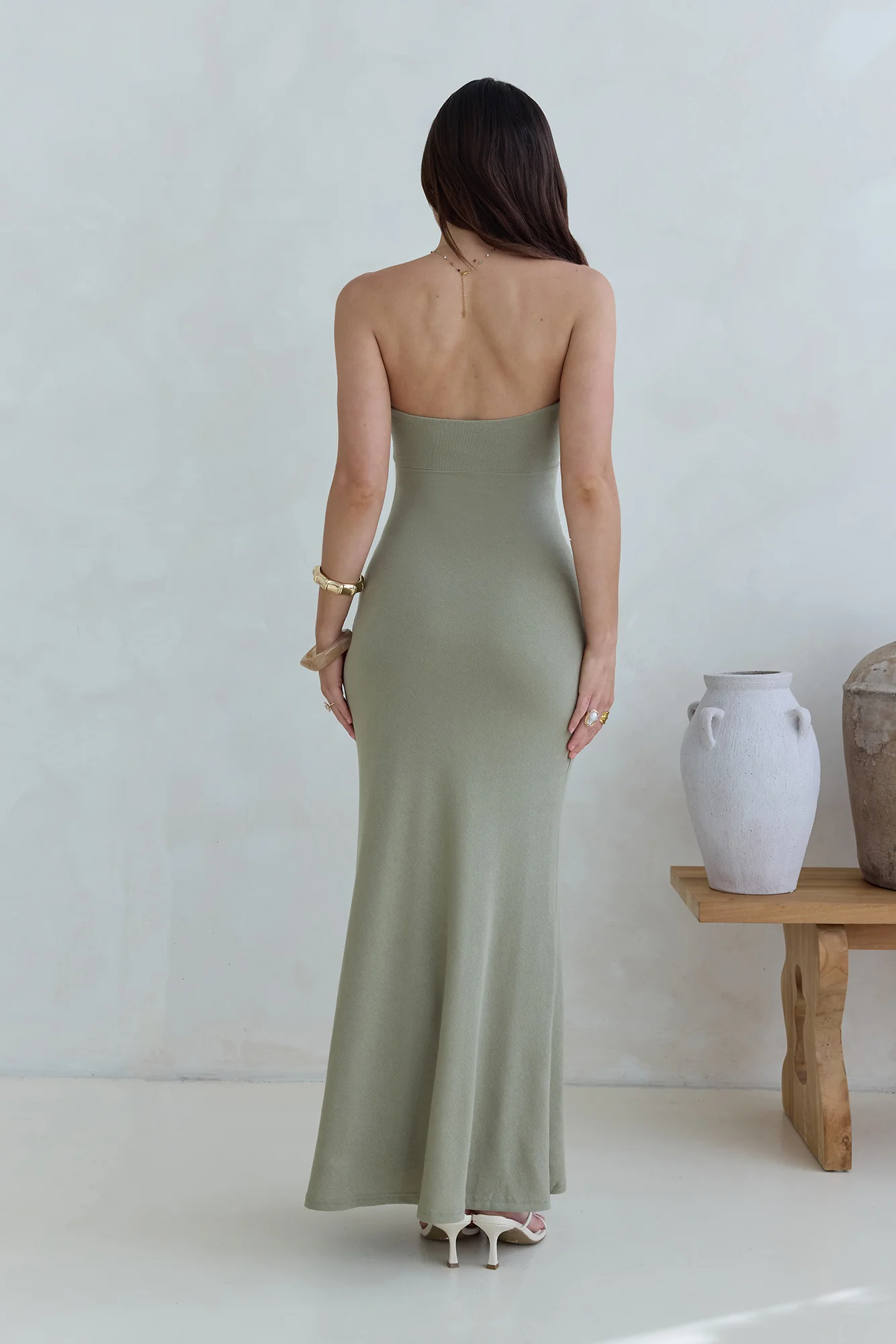 Follow You Strapless Maxi Dress Sage - Image 2