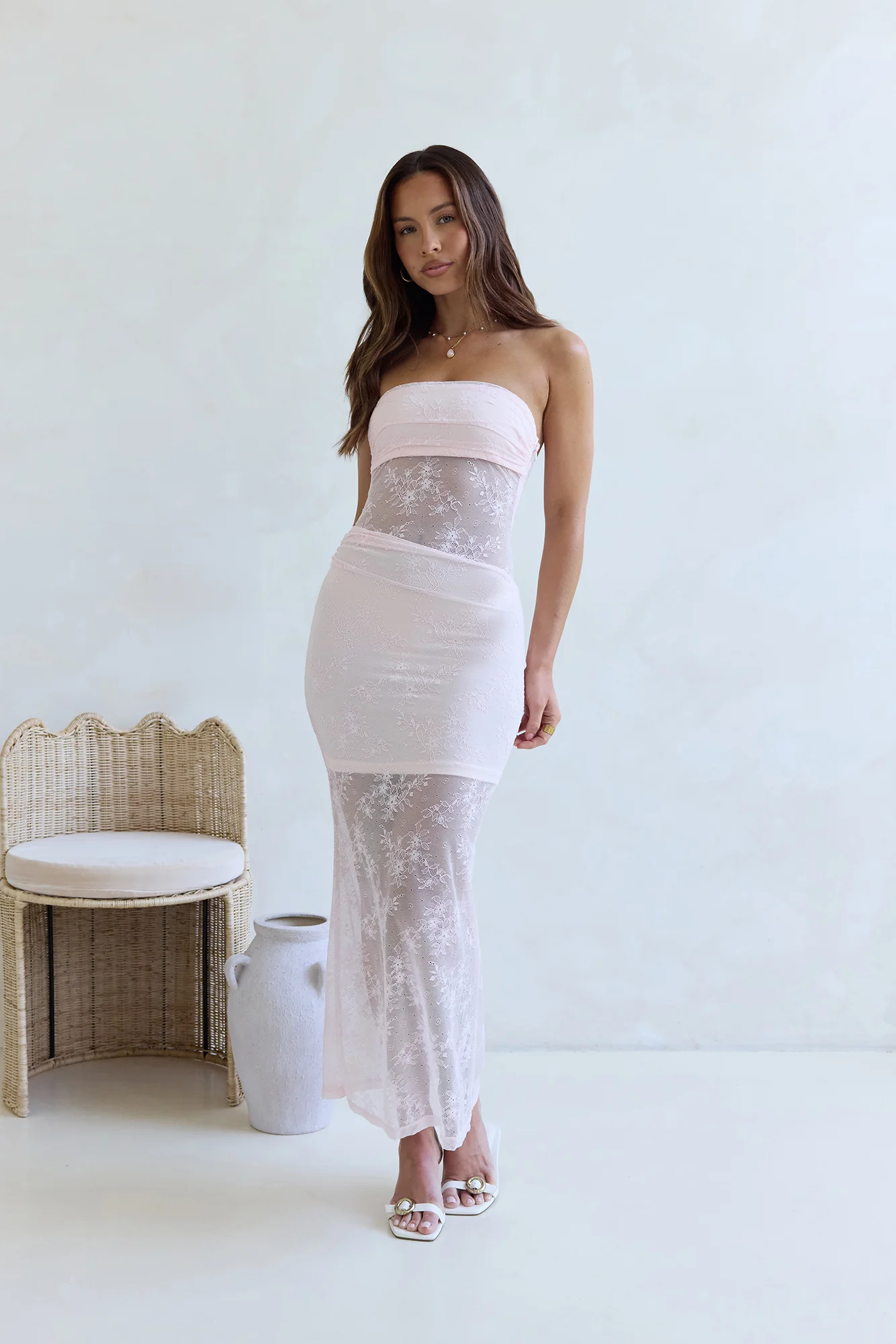 For The Lovers Lace Strapless Maxi Dress Pink - Image 3
