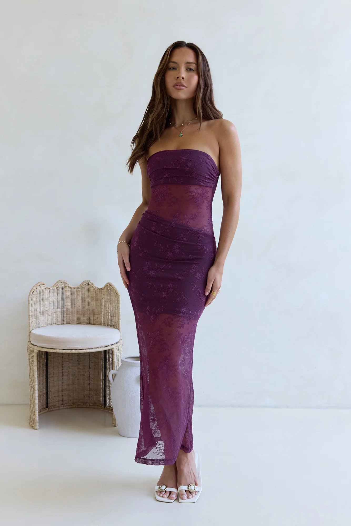 For The Lovers Lace Strapless Maxi Dress Plum - Image 3