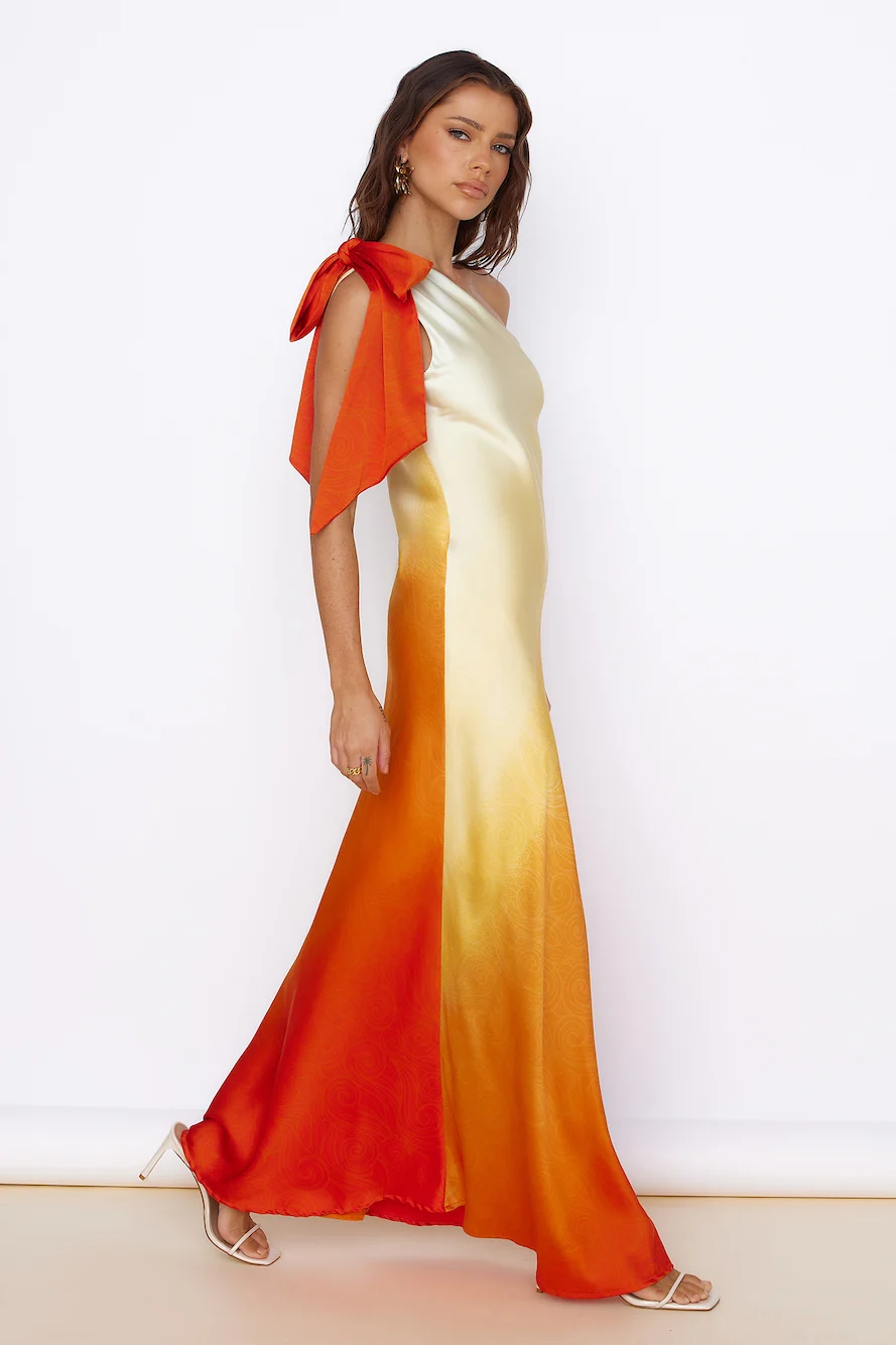 Forever Sunshine Satin Maxi Dress Orange - Image 4