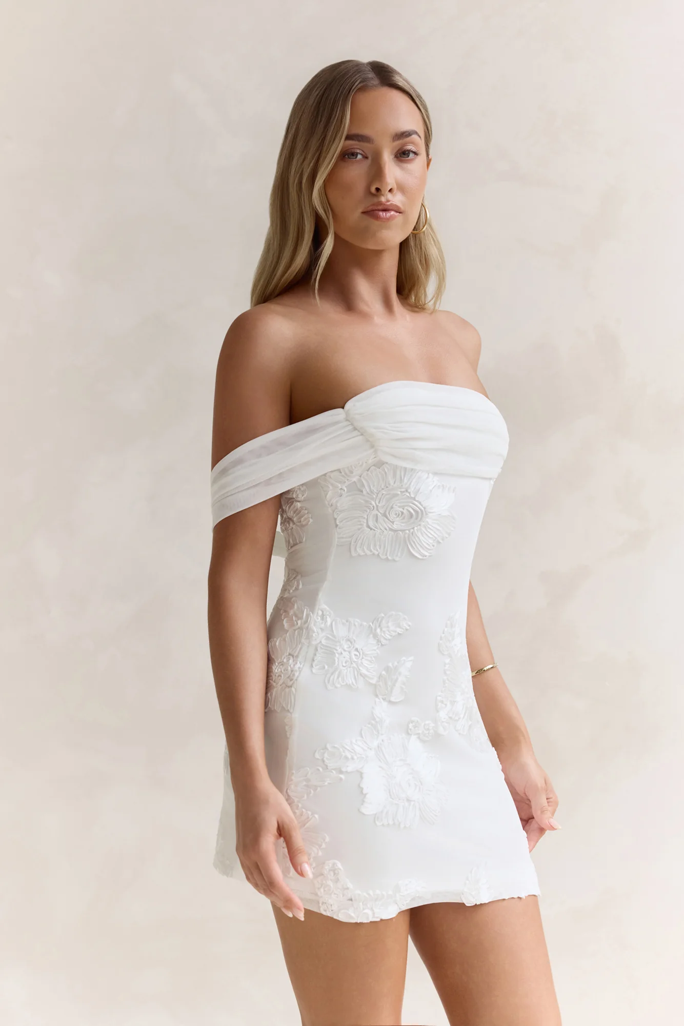 Forevermore Mesh Off Shoulder Mini Dress White - Image 3