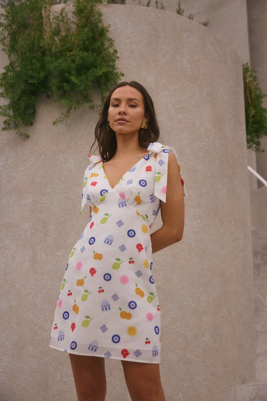 FORTUNATE ONE On Vacay Mini Dress Santorini Print - Image 4