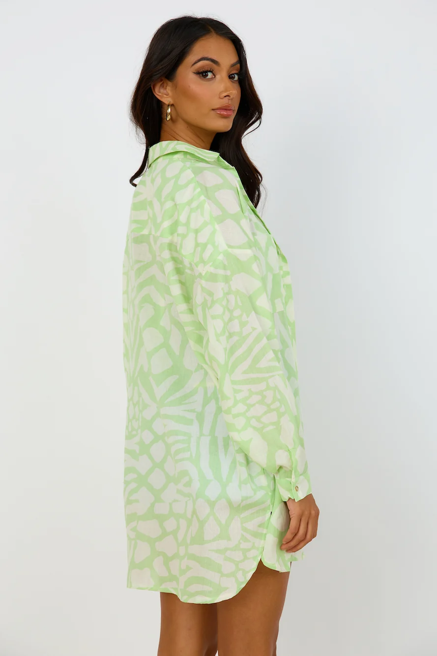 GIRL AND THE SUN Francia Shirt Dress Lime Green - Image 10