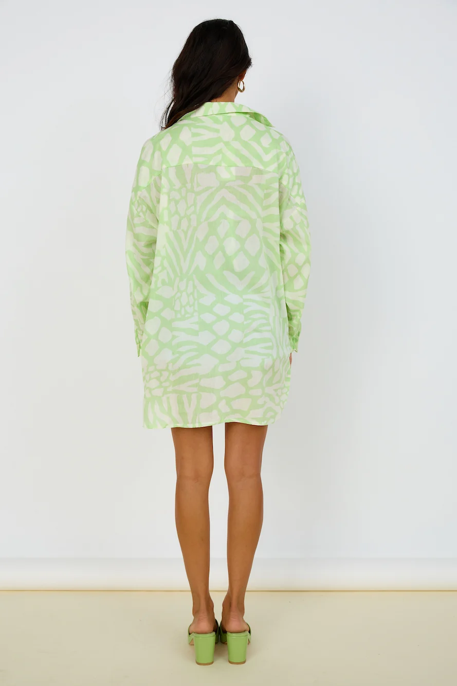 GIRL AND THE SUN Francia Shirt Dress Lime Green - Image 11