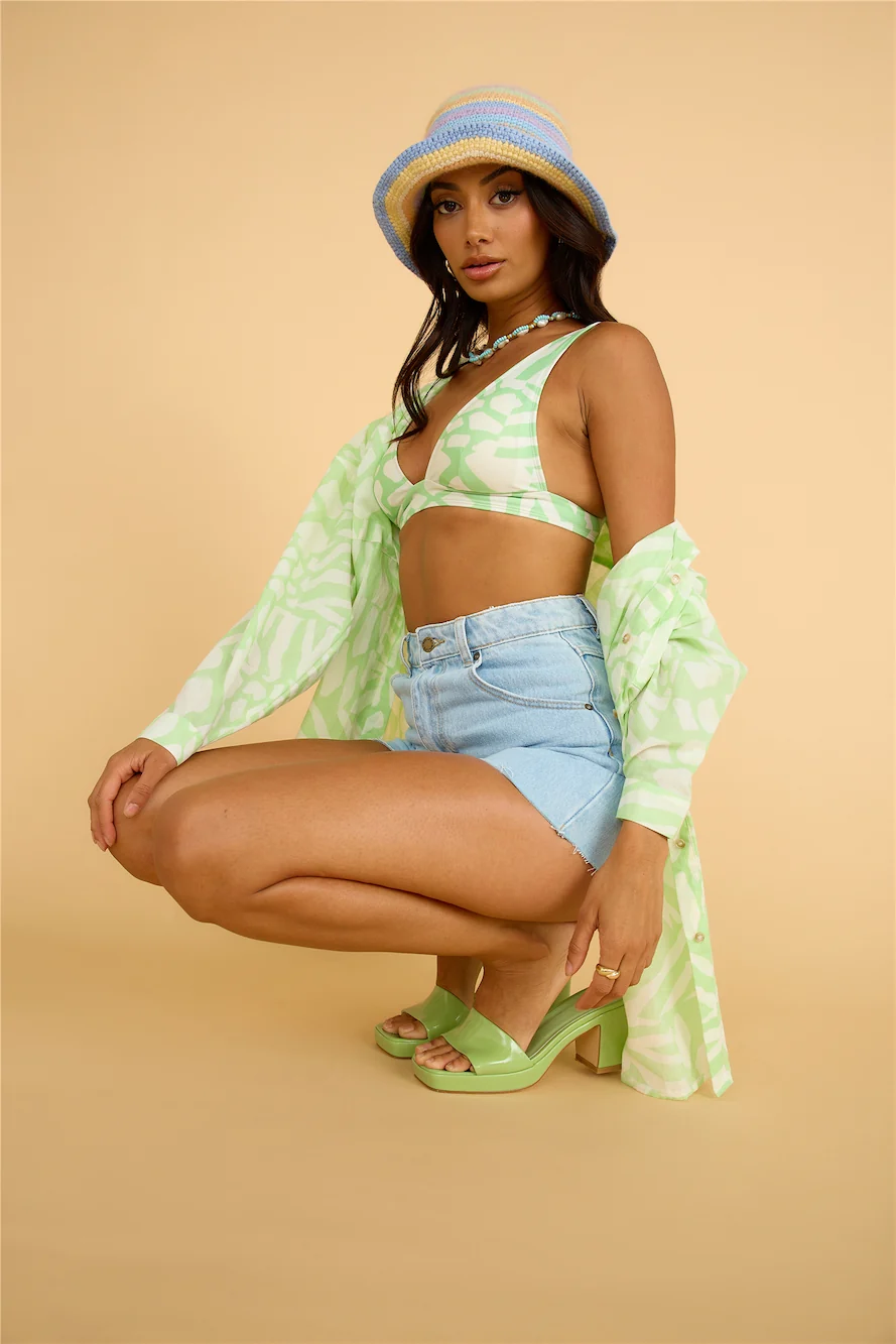 GIRL AND THE SUN Francia Shirt Dress Lime Green - Image 7